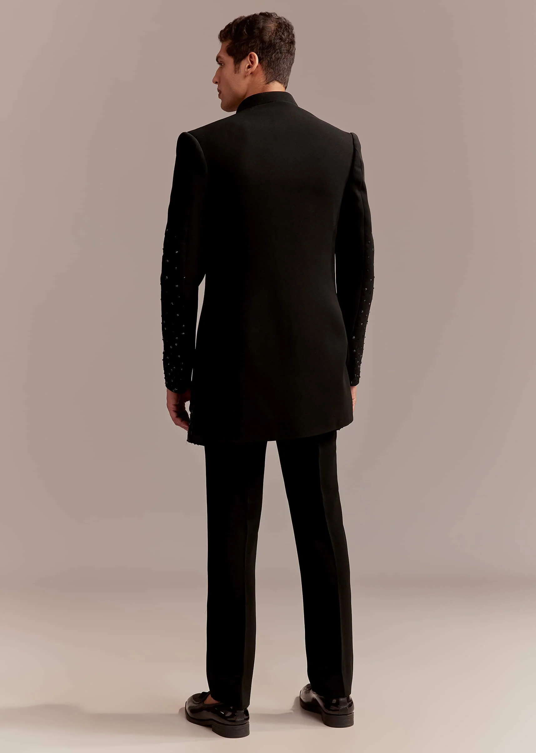 Black Indo Western Set For Men With Zardosi Dragon Motif - Image 6