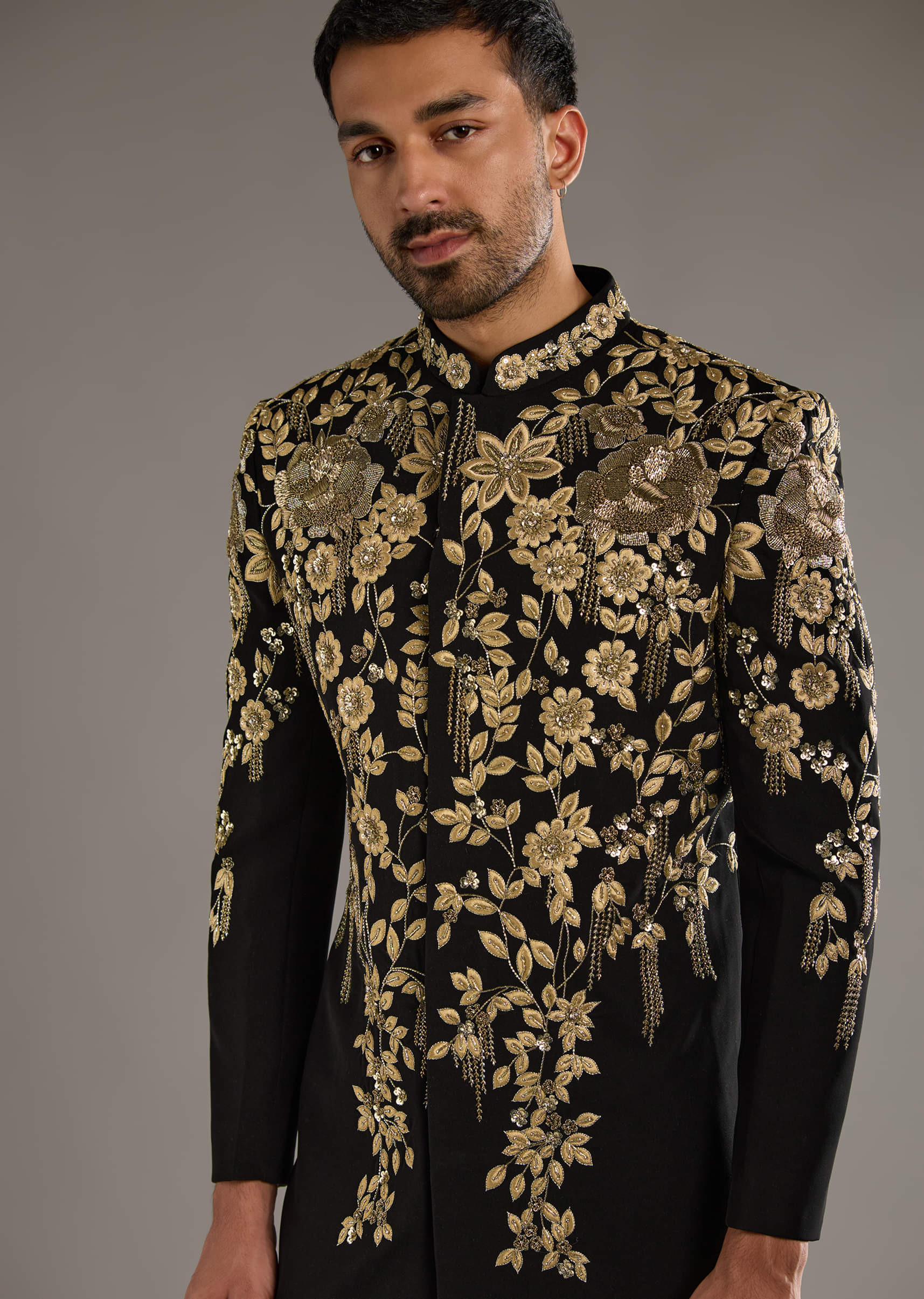 Black Indo Western Set For Men With Zardosi Embroidery - Image 2