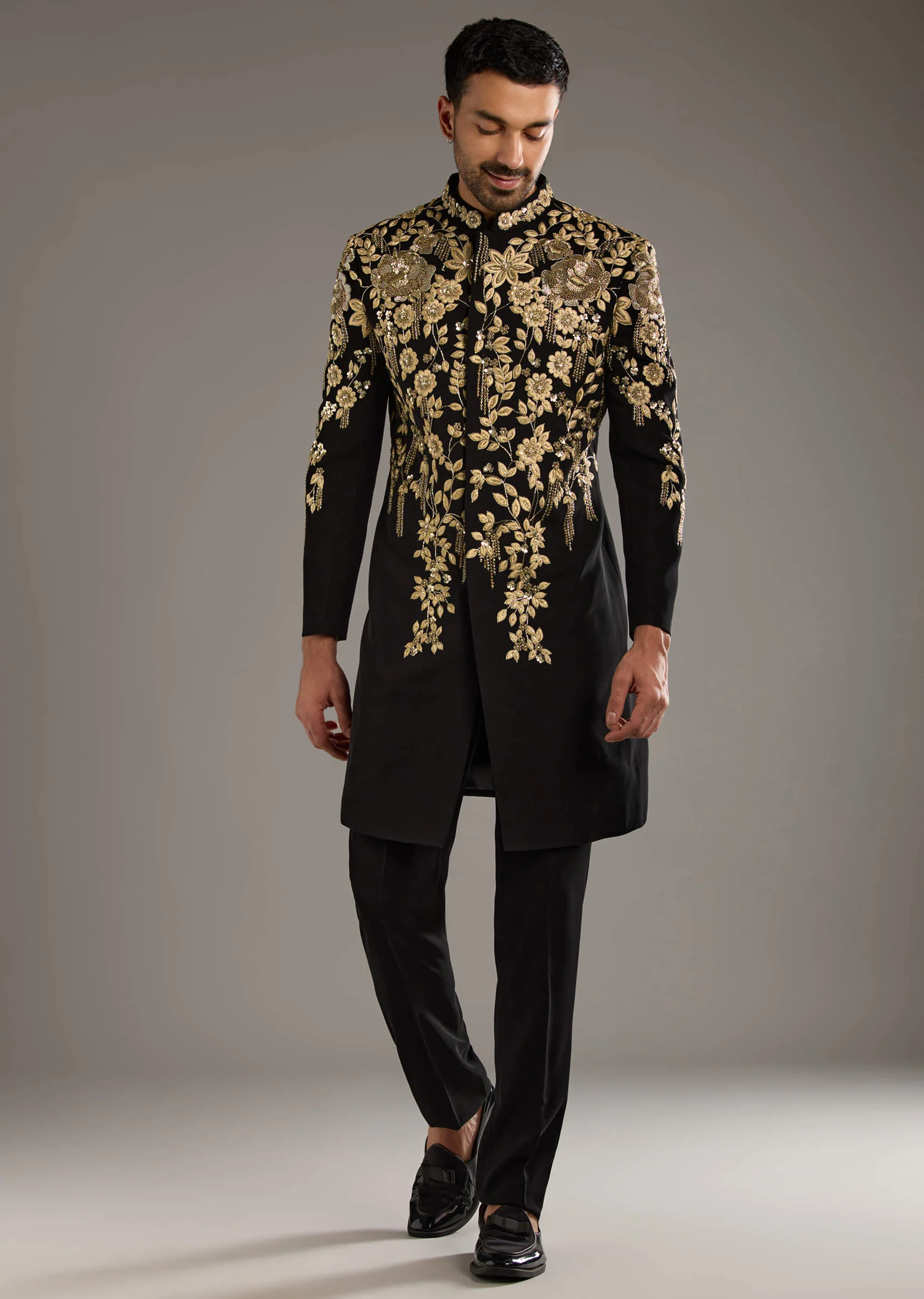Black Indo Western Set For Men With Zardosi Embroidery - Image 3