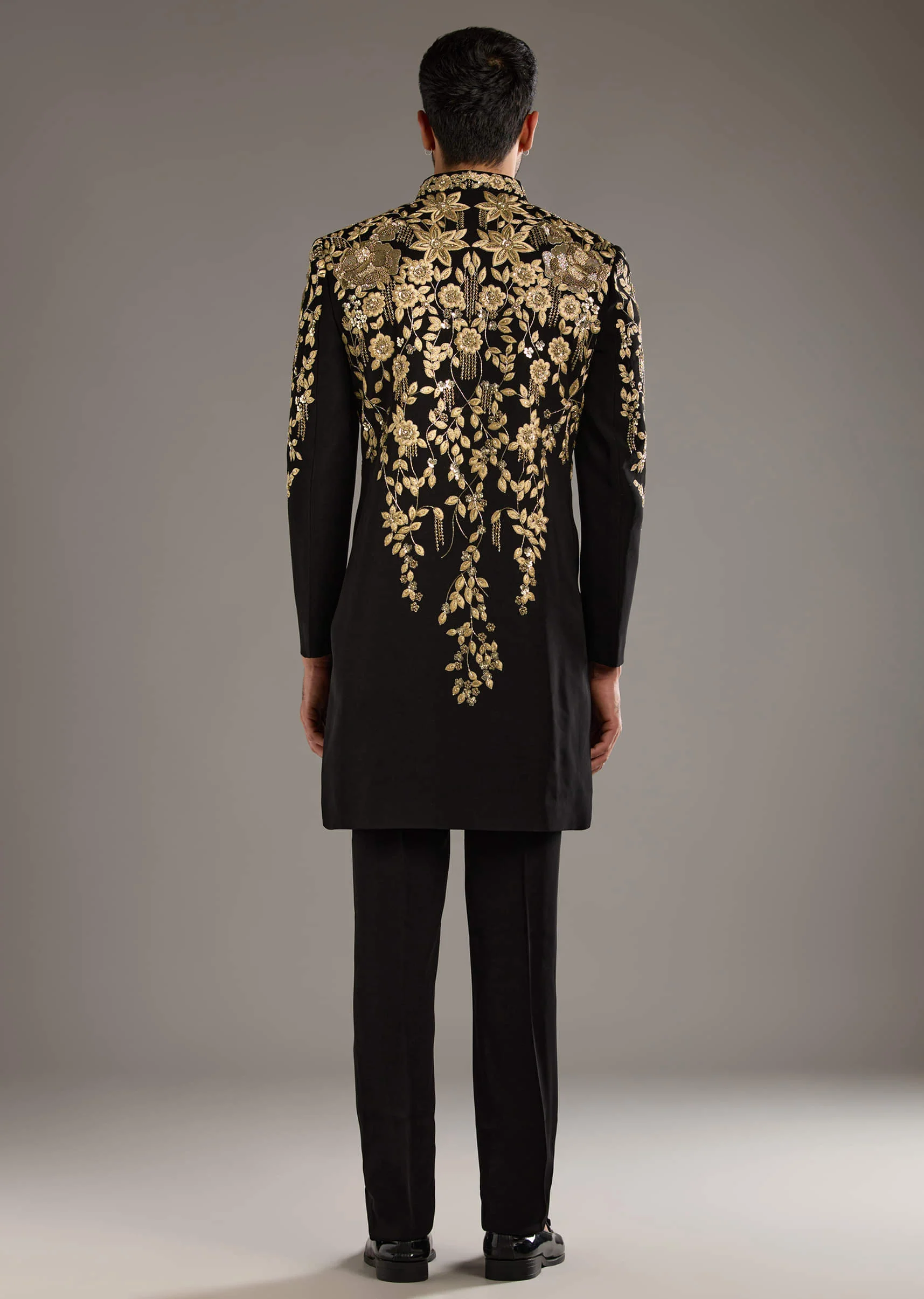 Black Indo Western Set For Men With Zardosi Embroidery - Image 5