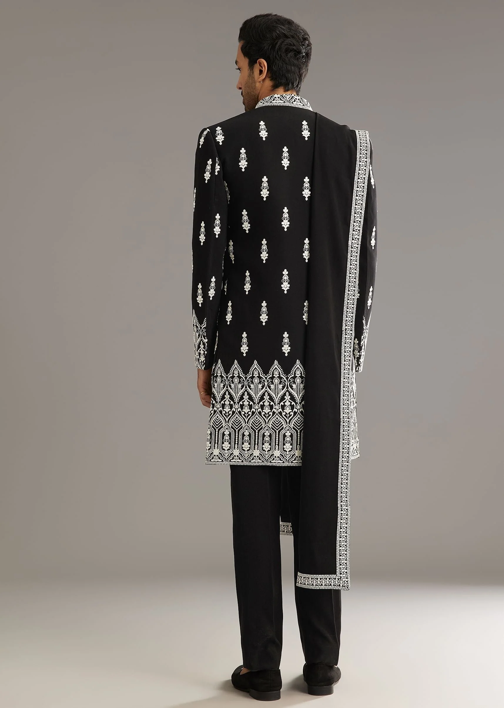 Black Indo Western Set With Embroidery On Japanese Fabric - Image 5