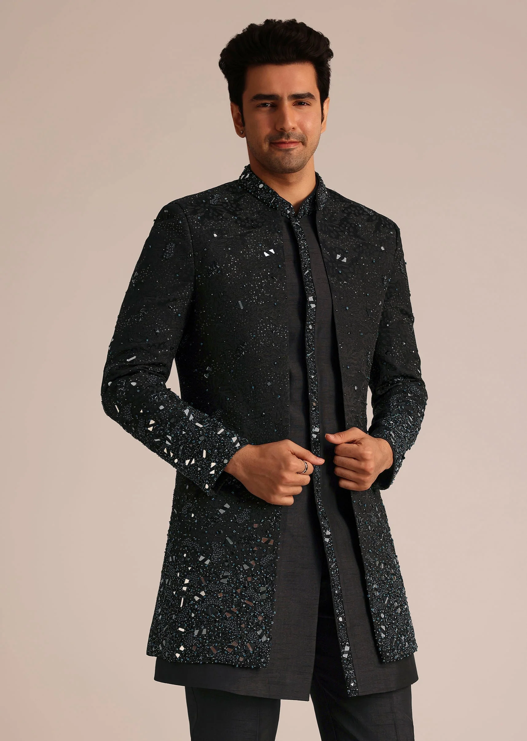 Black Indo Western Set With Mirror Work - Image 2
