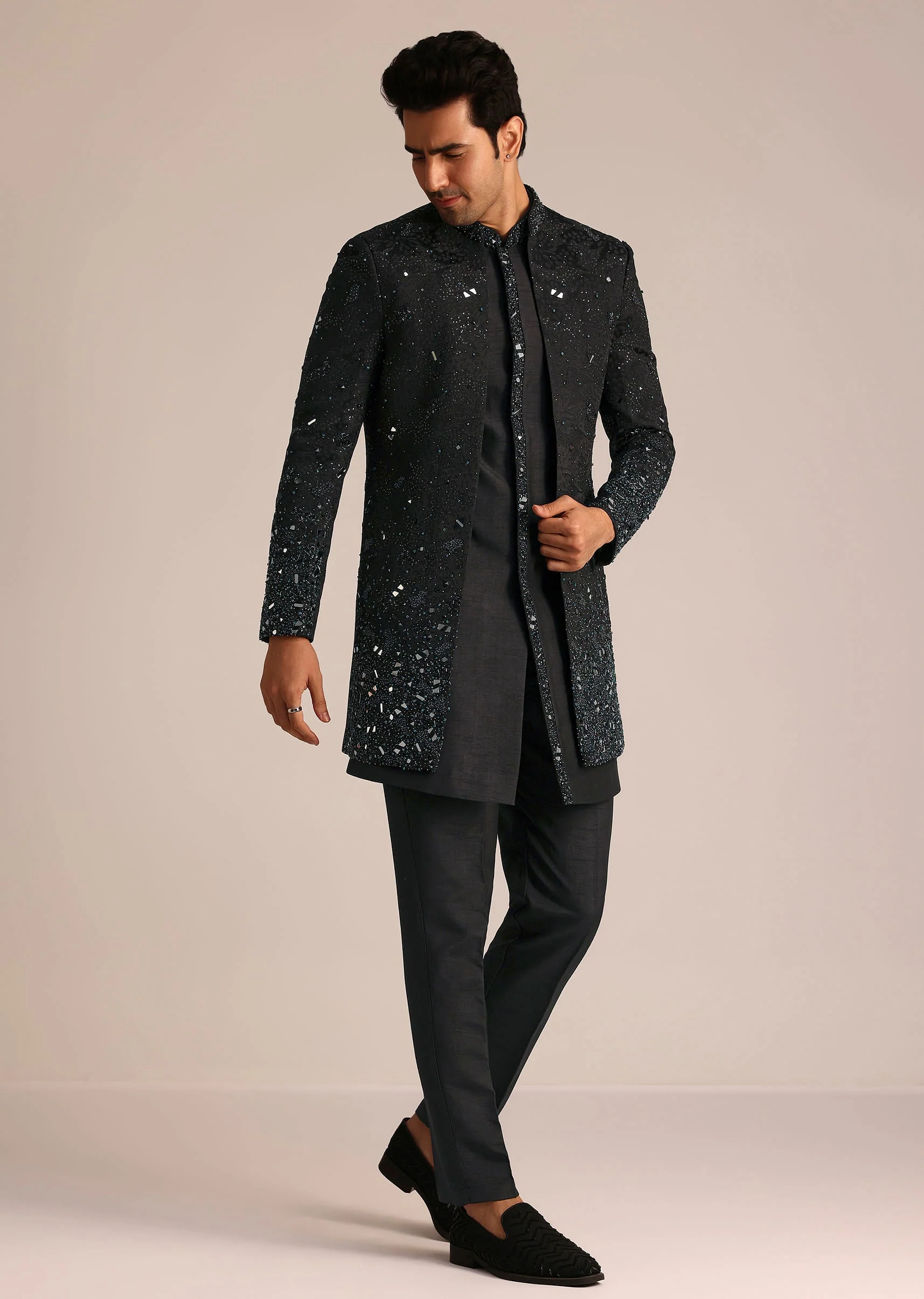Black Indo Western Set With Mirror Work - Image 3