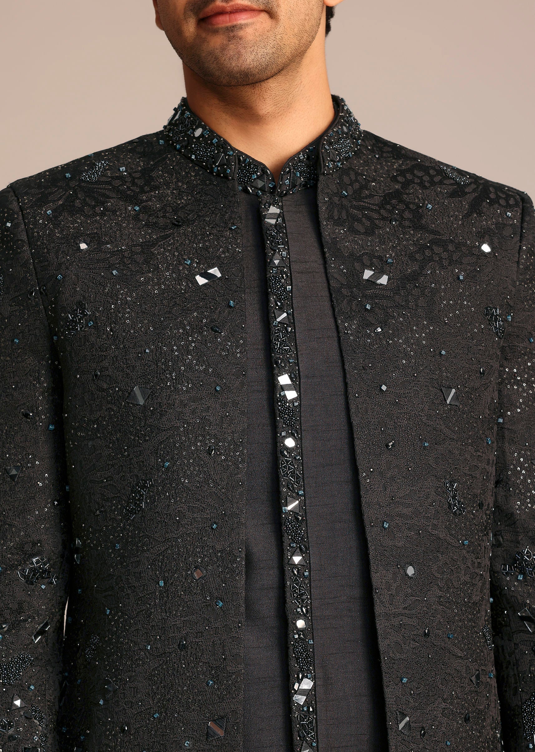 Black Indo Western Set With Mirror Work - Image 4