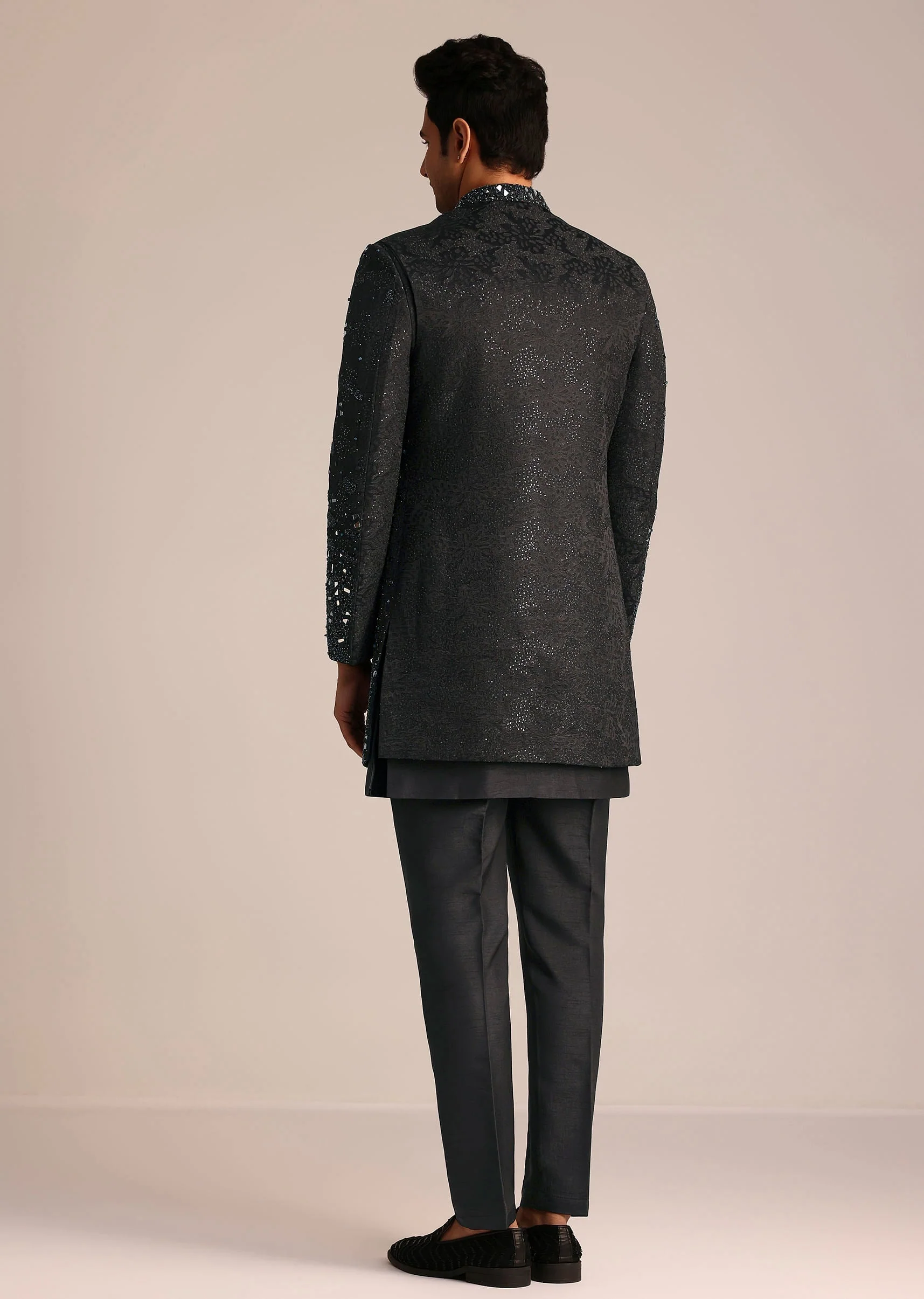 Black Indo Western Set With Mirror Work - Image 5