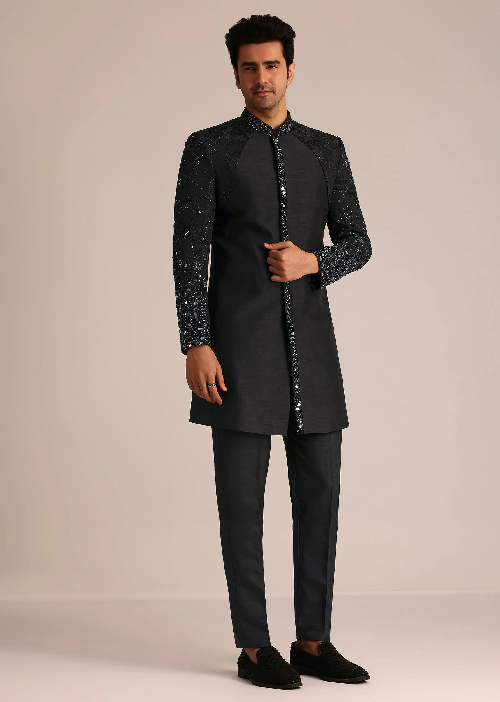 Black Indo Western Set With Mirror Work - Image 6