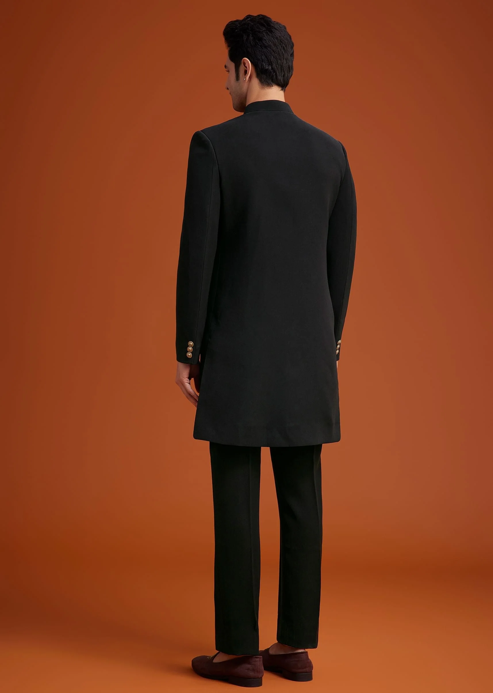 Black Indo Western With Brass Brooch Detailing - Image 5