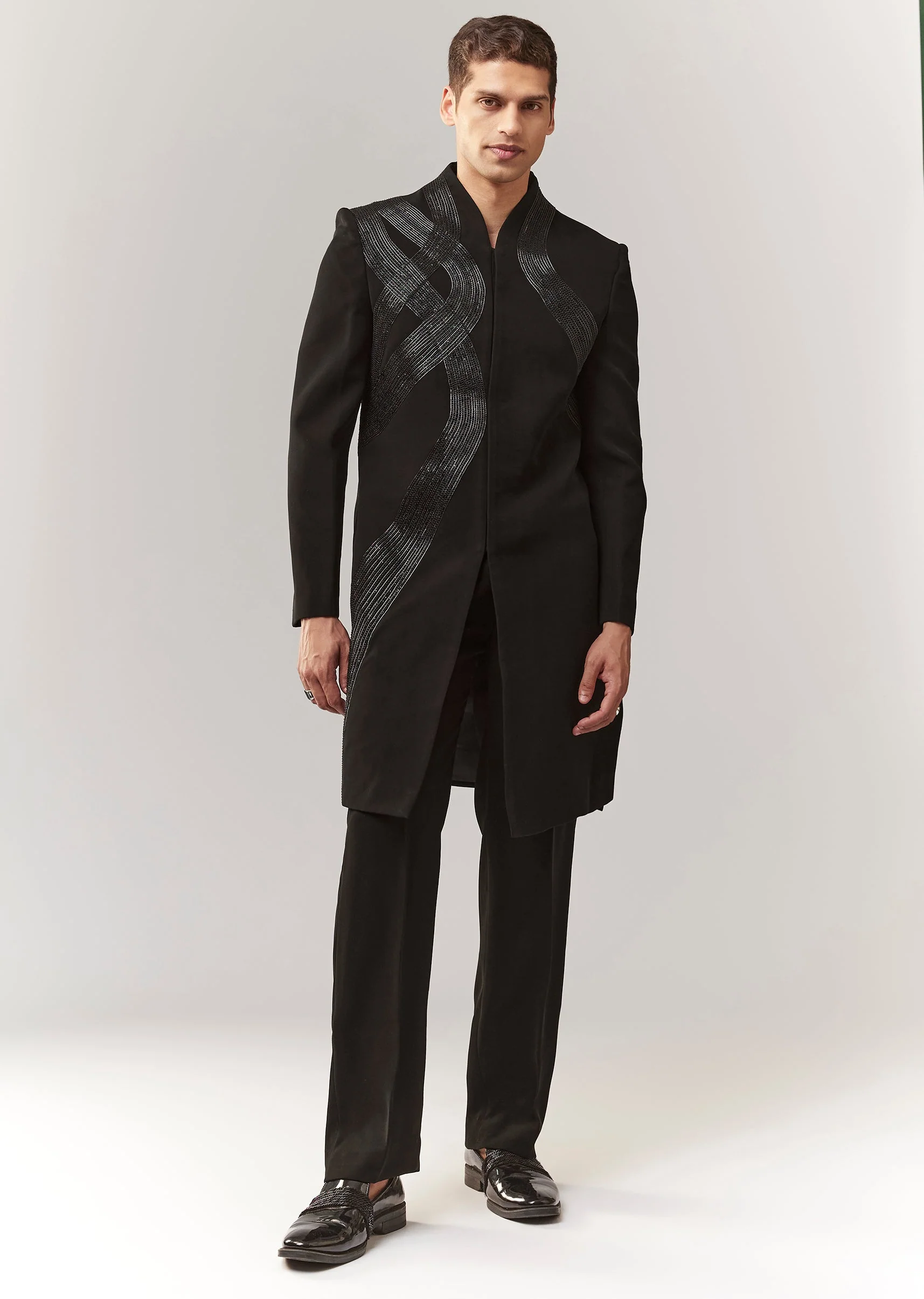 Black Indo Western With Leather And Dori Work - Image 4