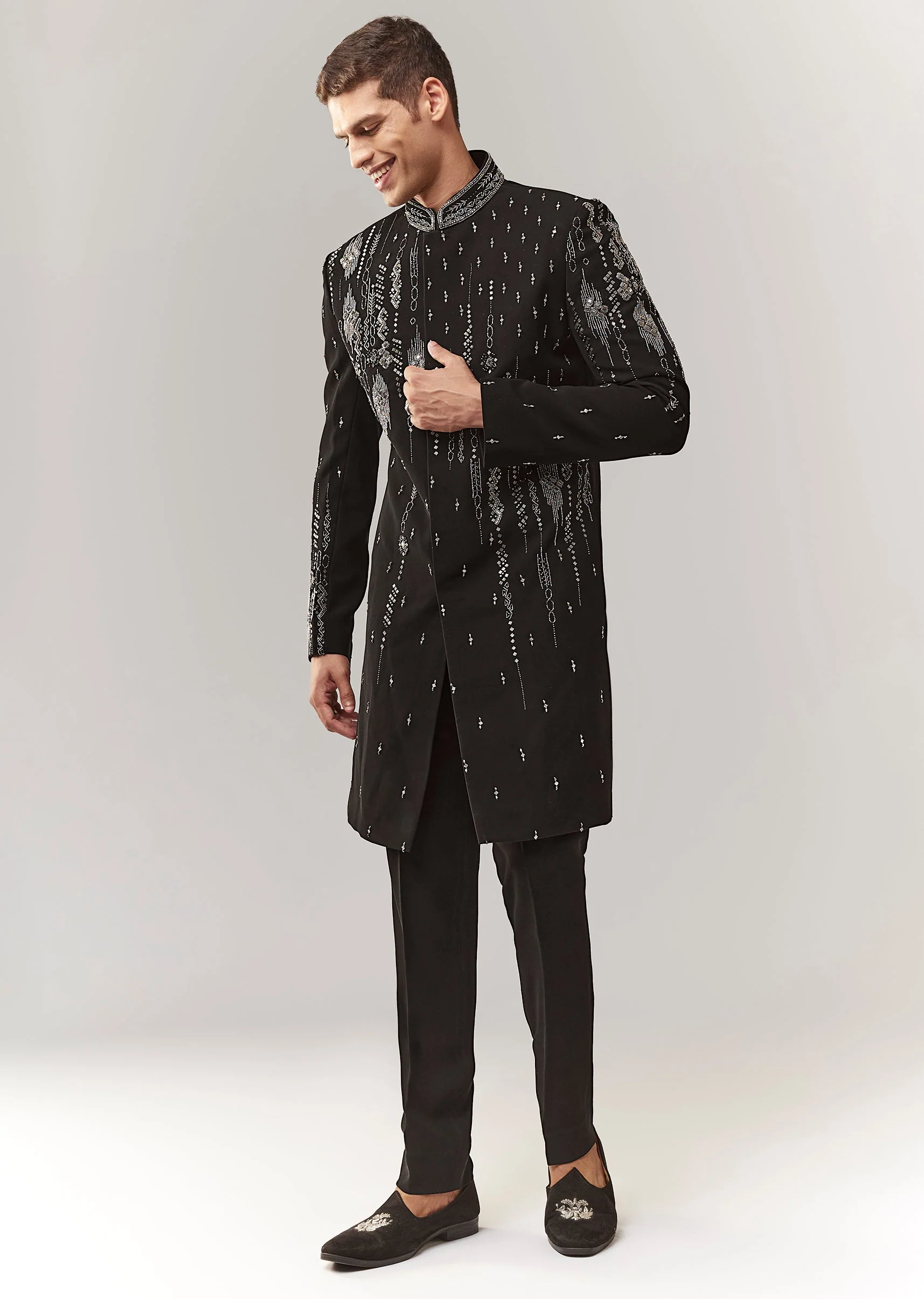 Black Indo Western With Resham Beads And Cutdana - Image 3