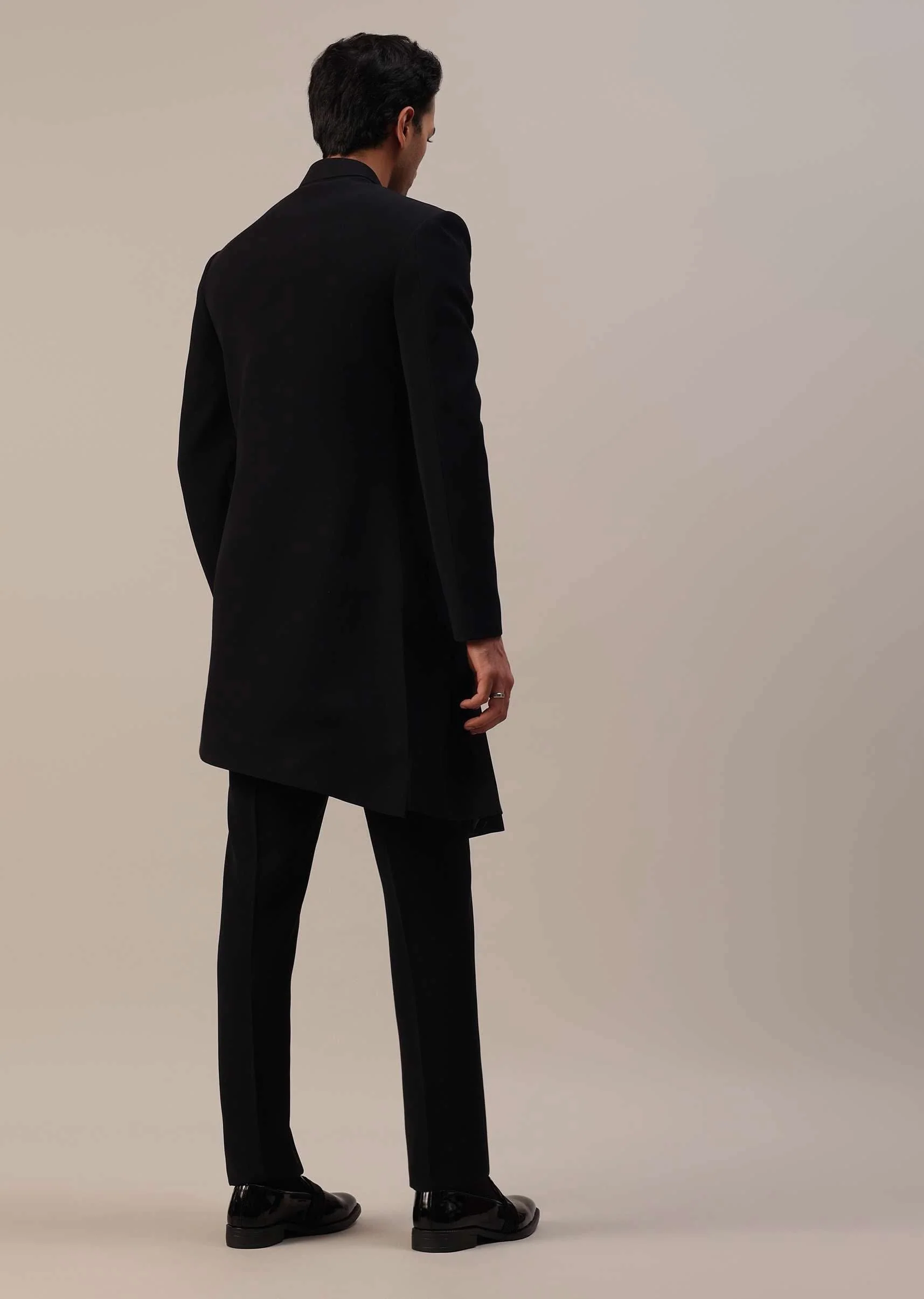 Black Indowestern In Suiting Fabric With Cut Dana Embroidery - Image 7