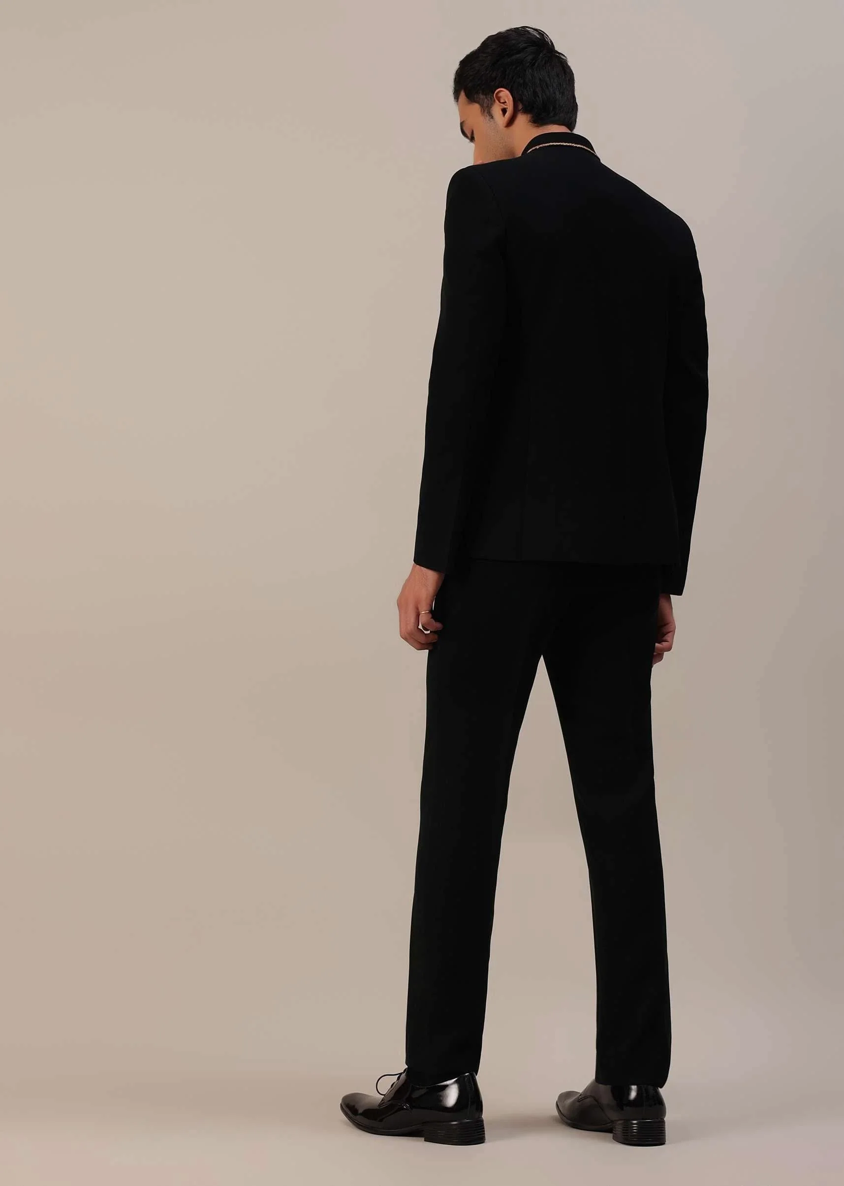 Black Indowestern In Suiting Fabric With Detailed Threadwork - Image 13