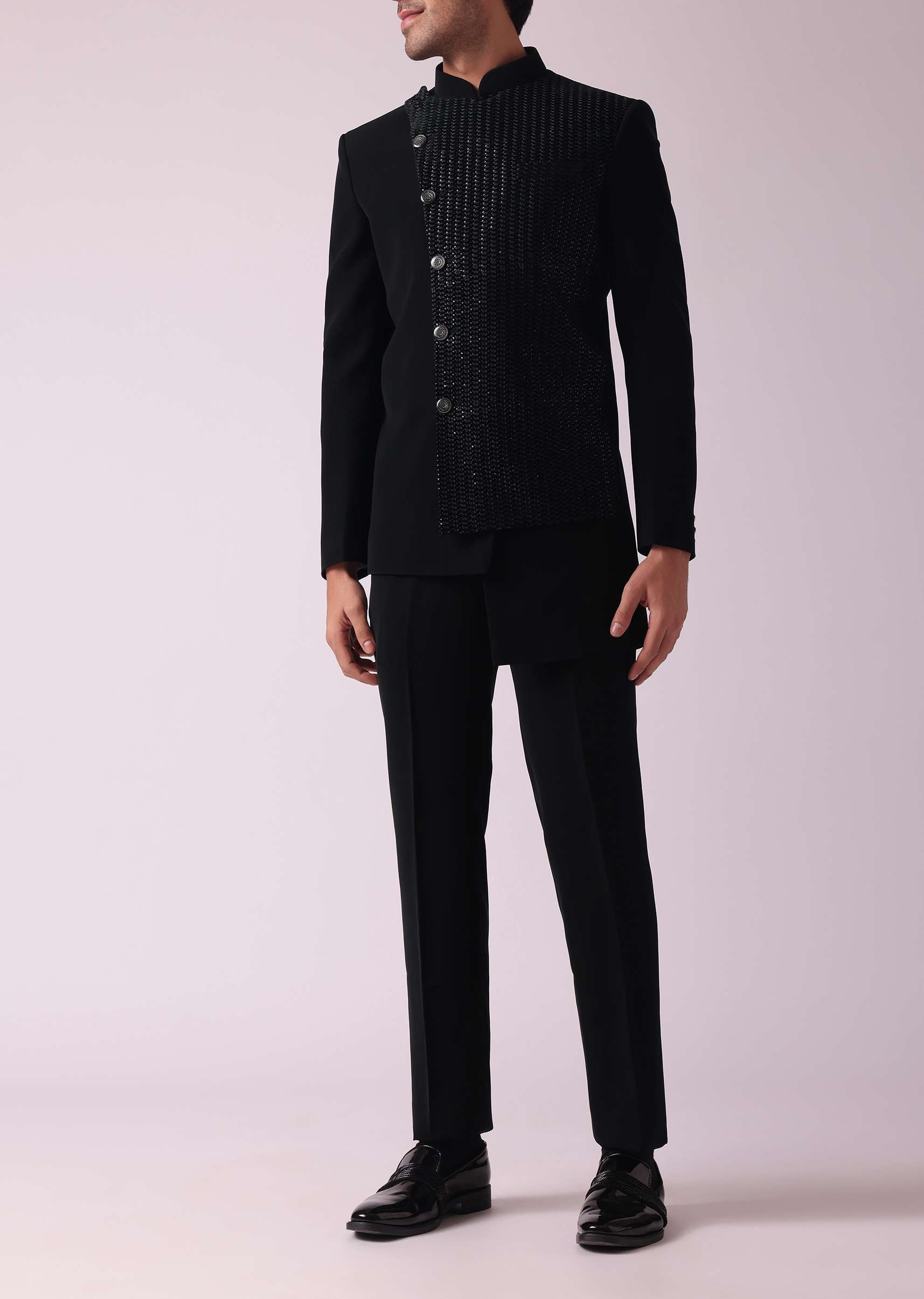 Black Fusion Jodhpuri Suit With Intricate Embroidery - Image 3