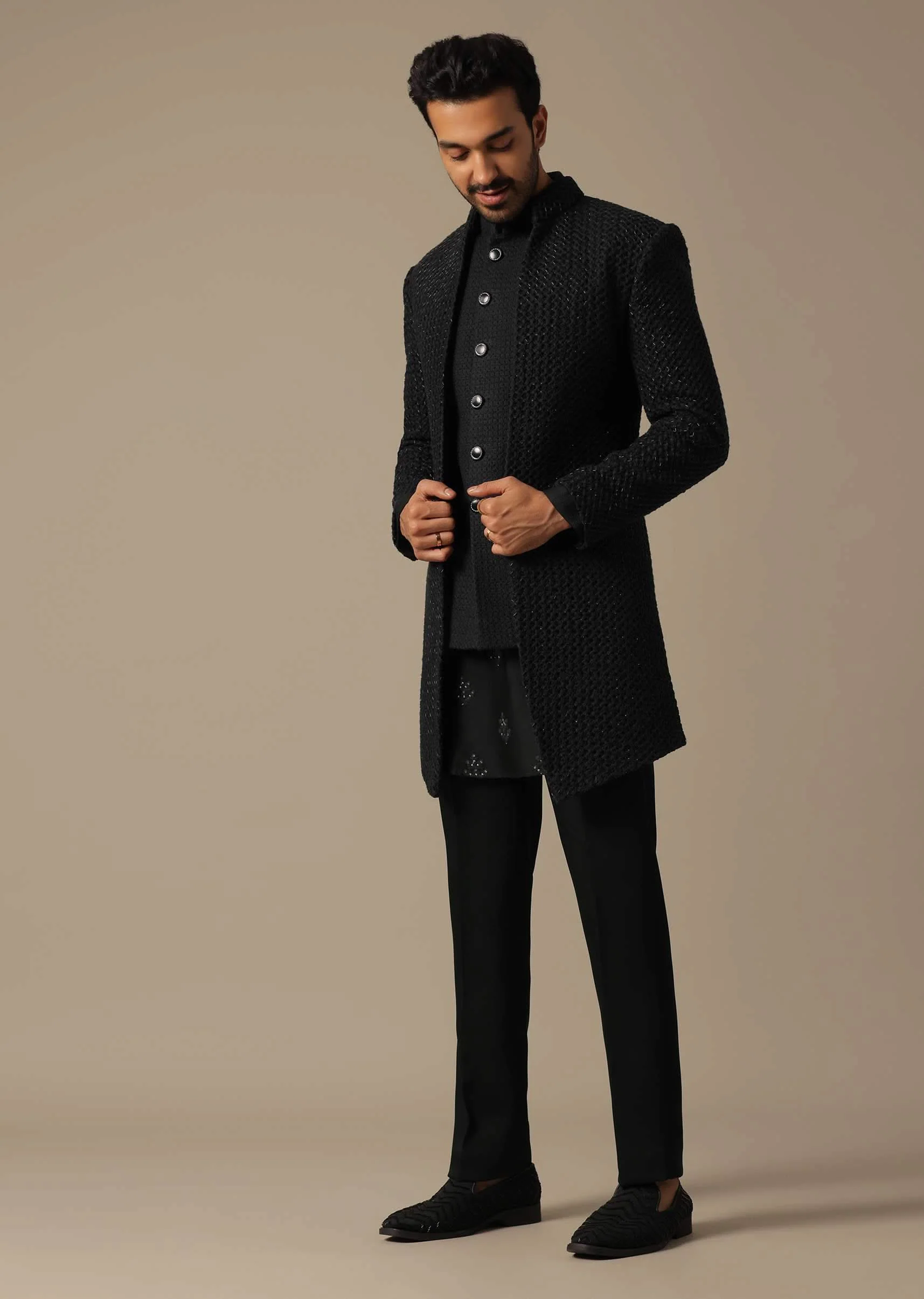Black Indowestern Set For Grooms - Image 10