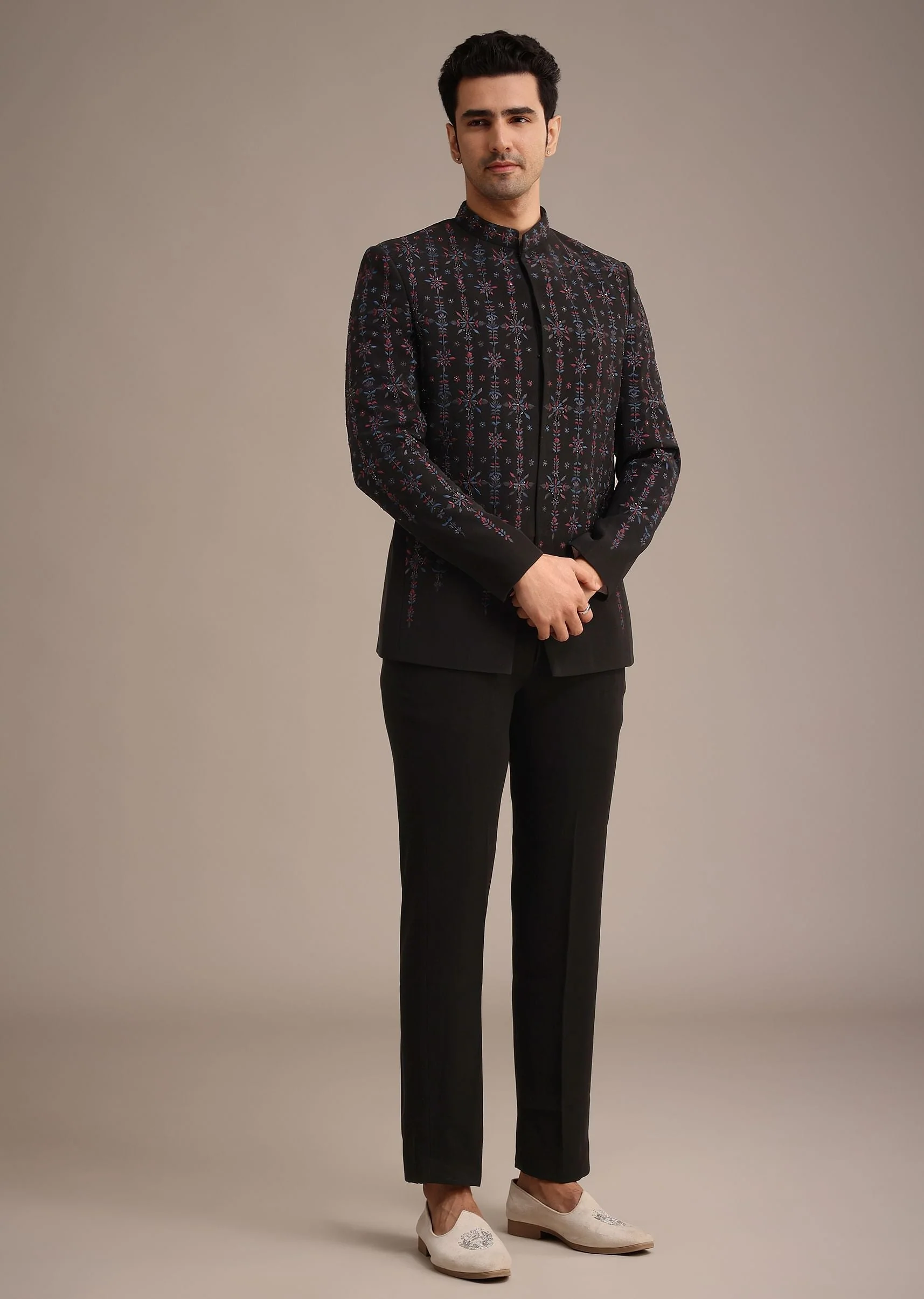 Black Indowestern Set With Cutdana Work - Image 2