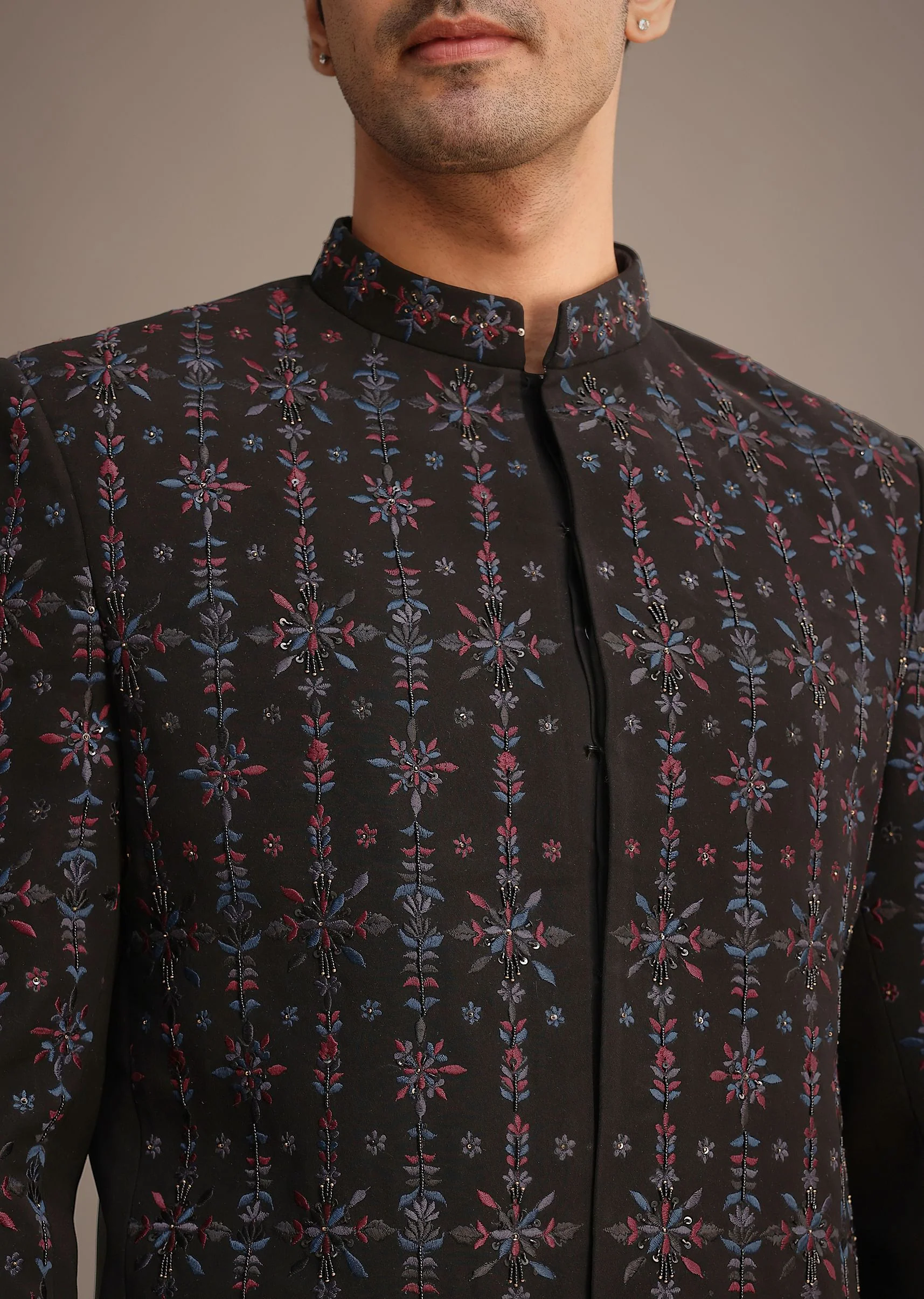 Black Indowestern Set With Cutdana Work - Image 3