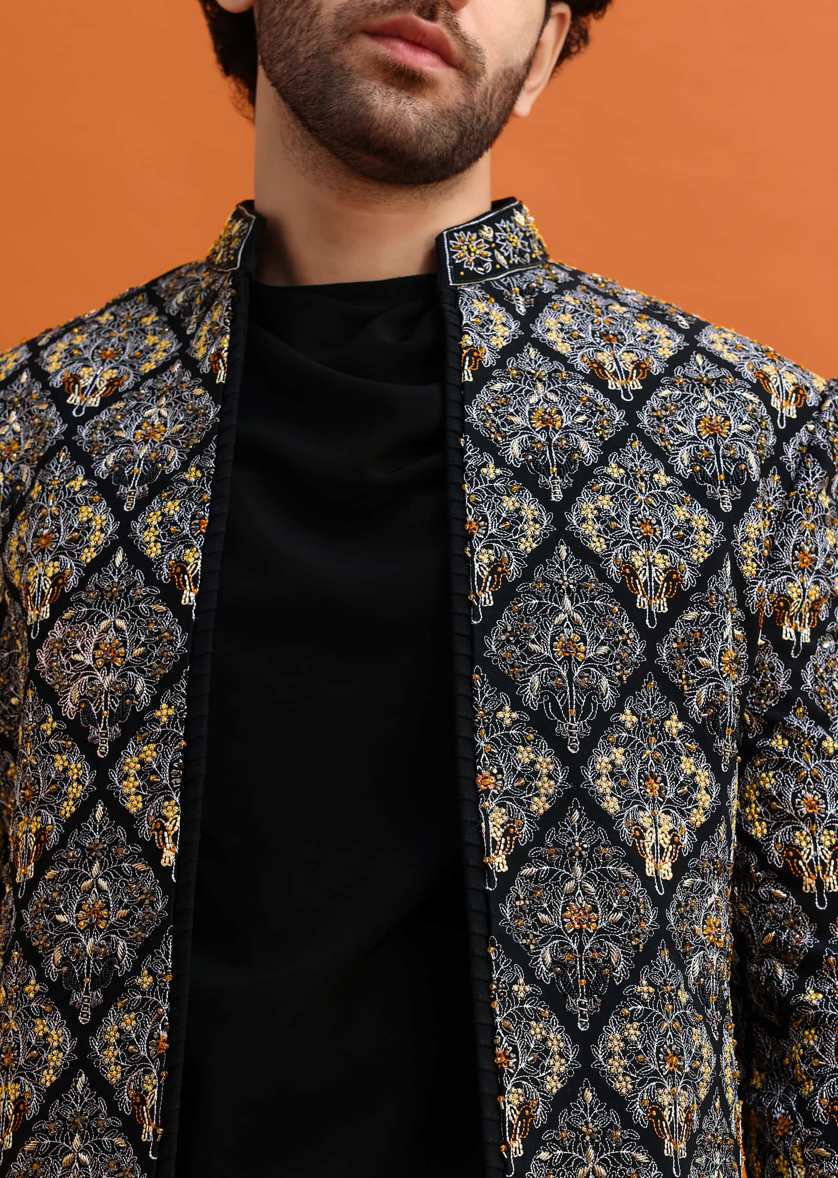 Black Indowestern Set With Hand Work For Men - Image 3