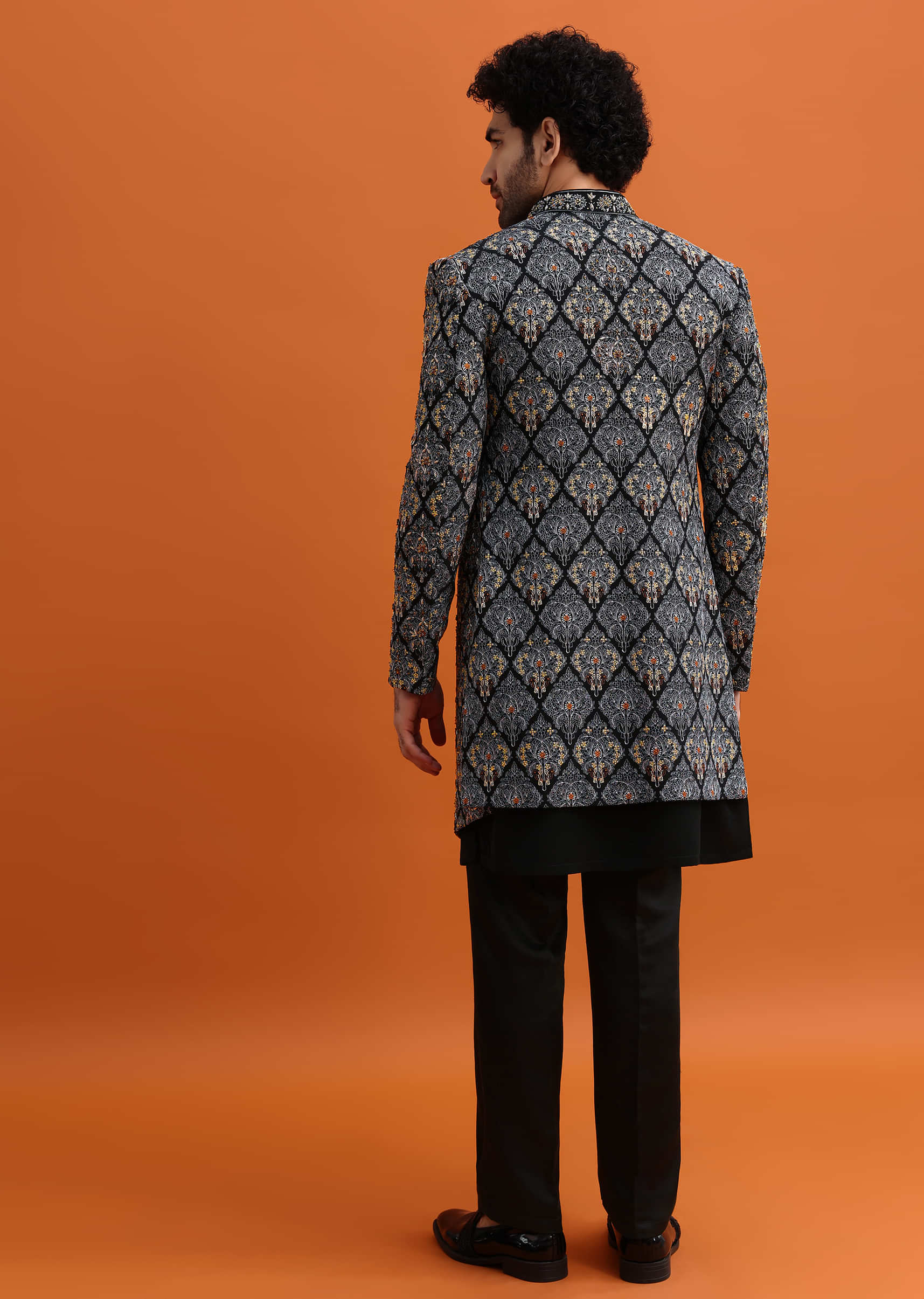 Black Indowestern Set With Hand Work For Men - Image 5