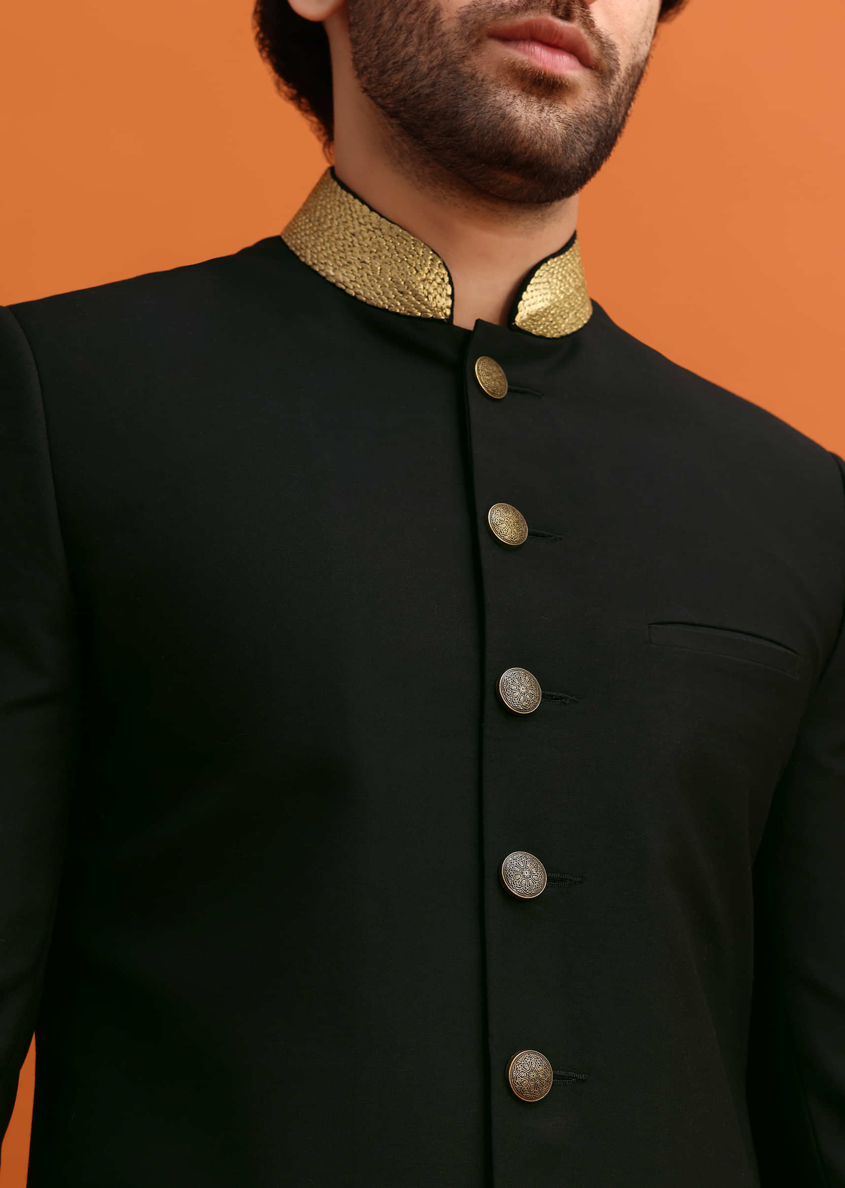 Black Indowestern Set With Zari Work For Men - Image 2