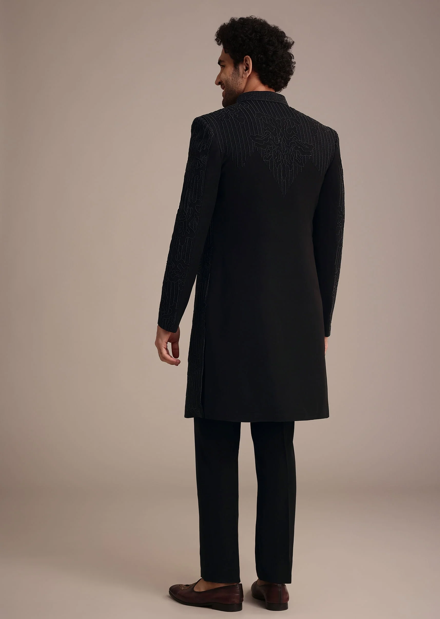 Black Indowestern Suit With Poth Work - Image 5