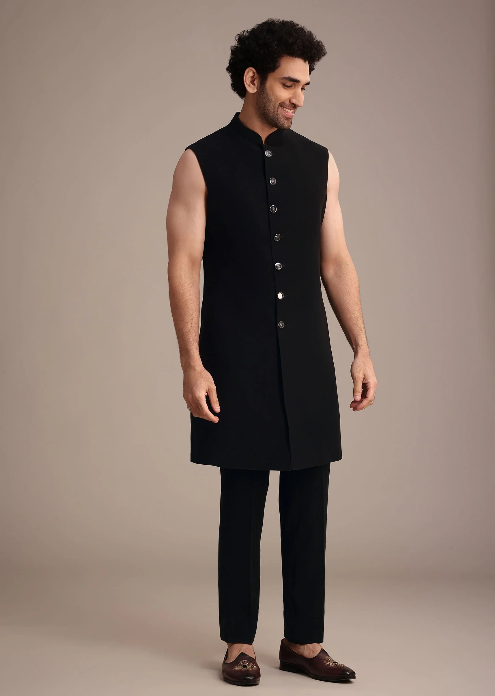 Black Indowestern Suit With Poth Work - Image 6
