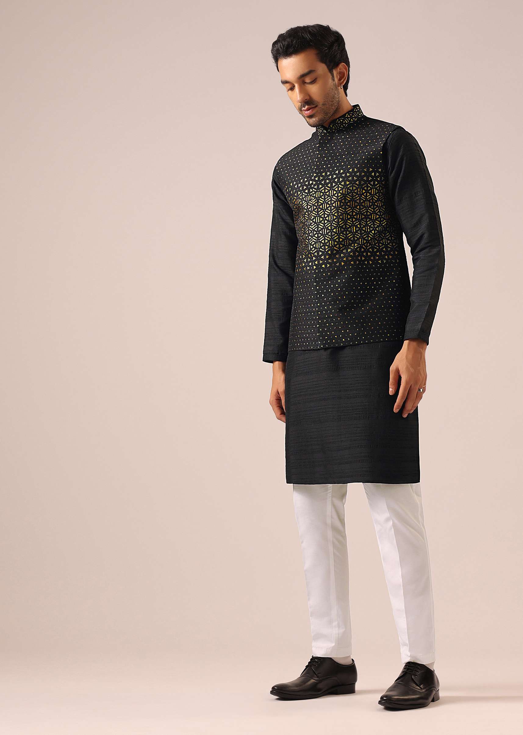 Black Jacket Kurta Set with Embroidered Work - Image 4