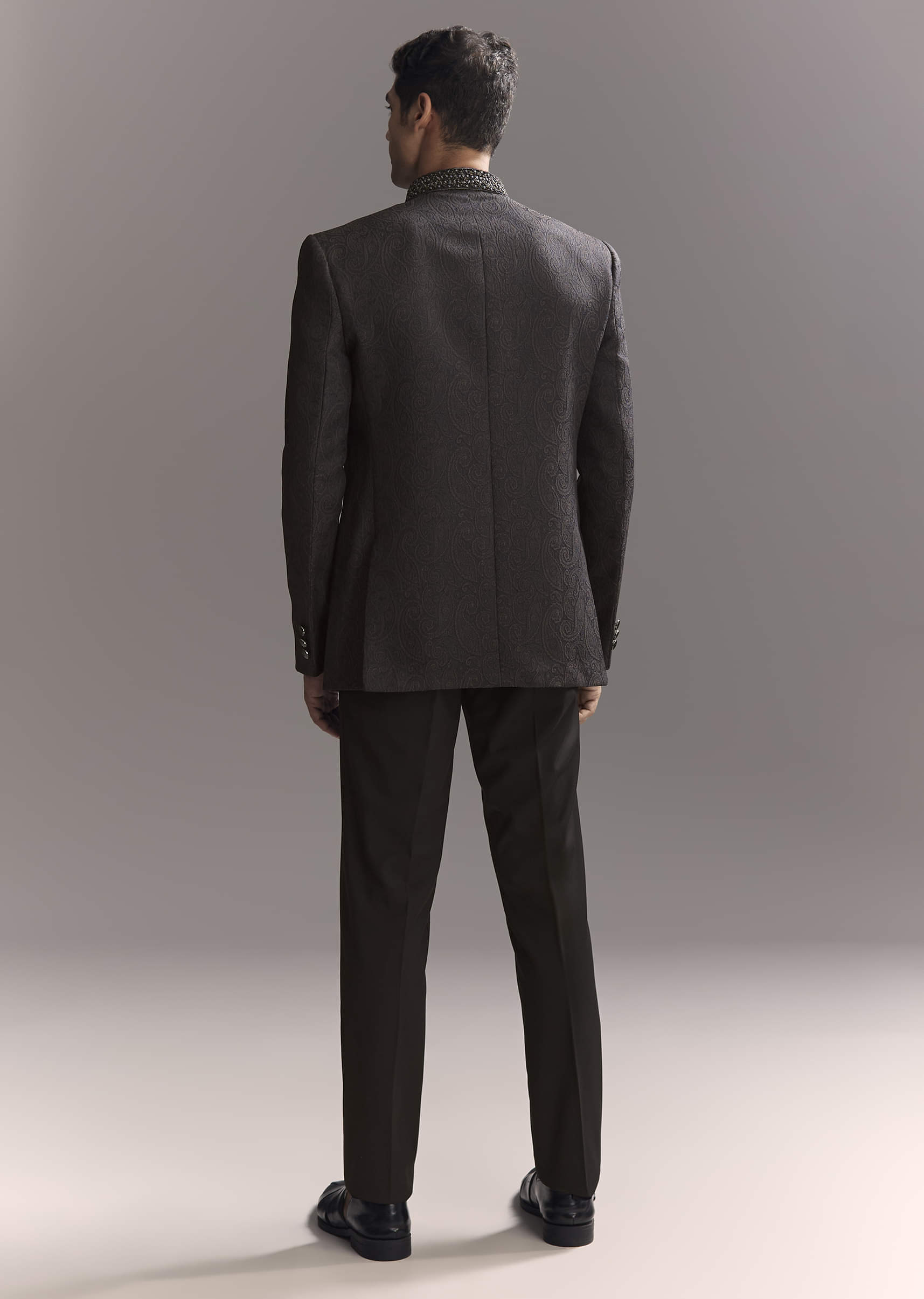 Black Jacquard Jodhpuri Suit For Men With Subtle Paisley Motifs - Image 5