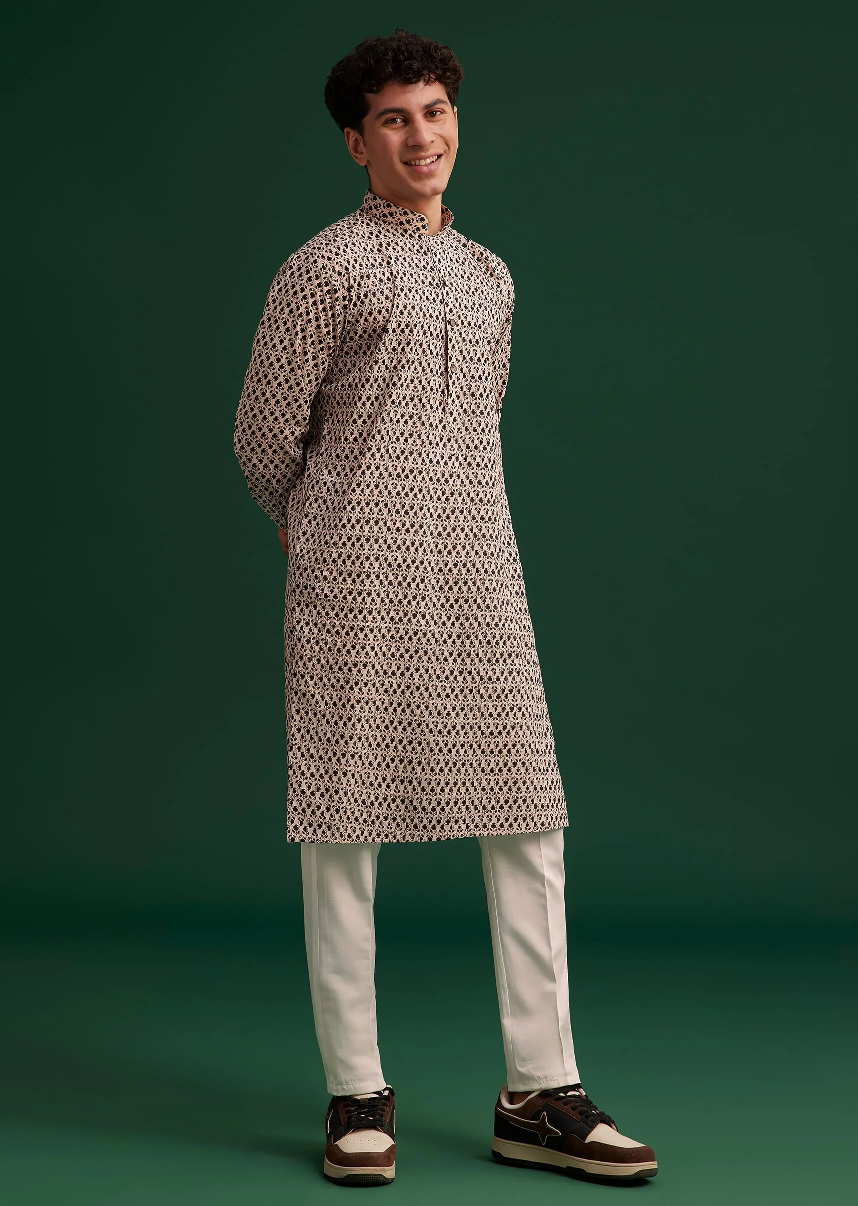Black Jaipuri Cotton Block Printed Kurta Set - Image 3
