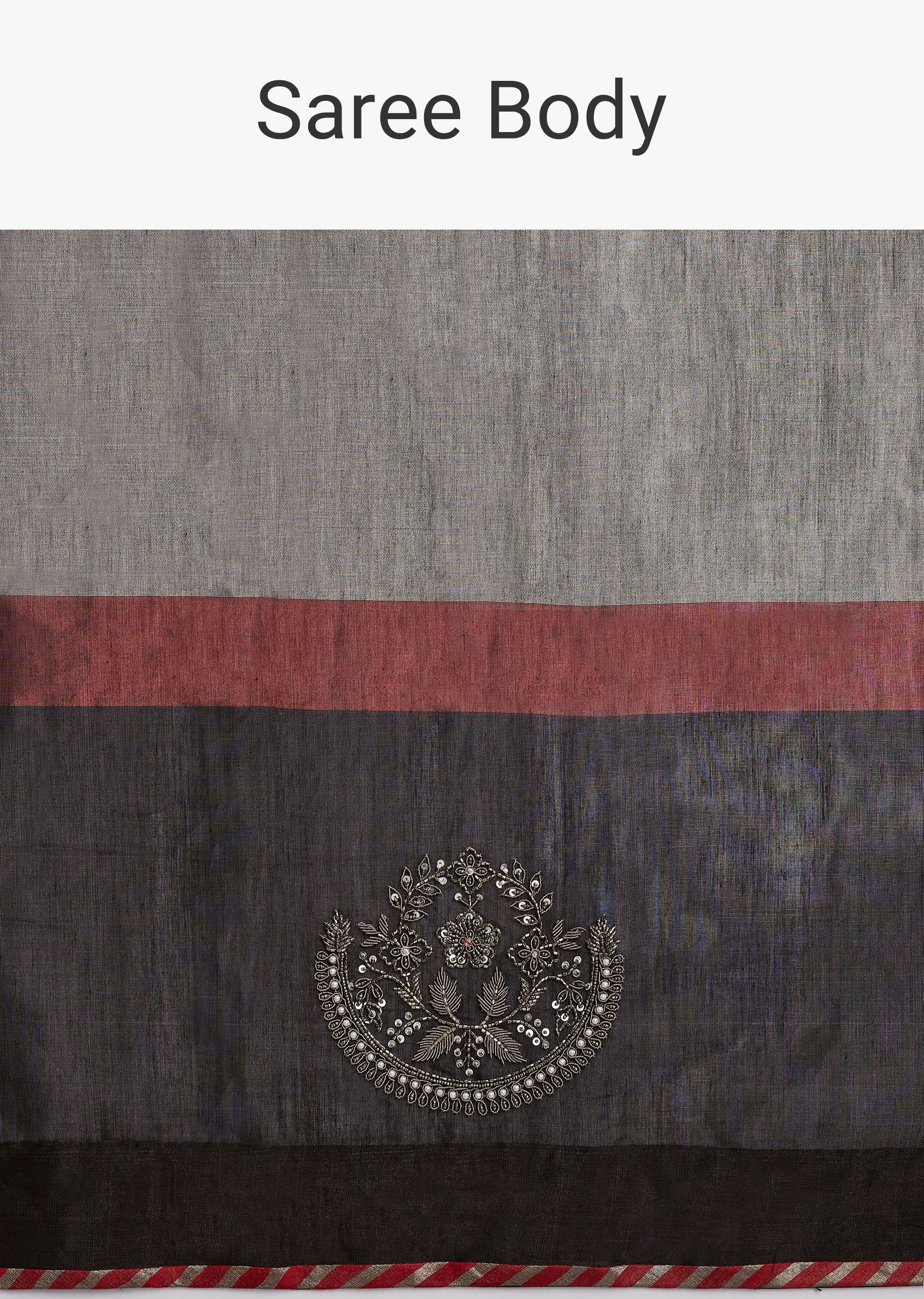 Black Kanjivaram Tissue Saree With Embroidered Blouse - Image 9