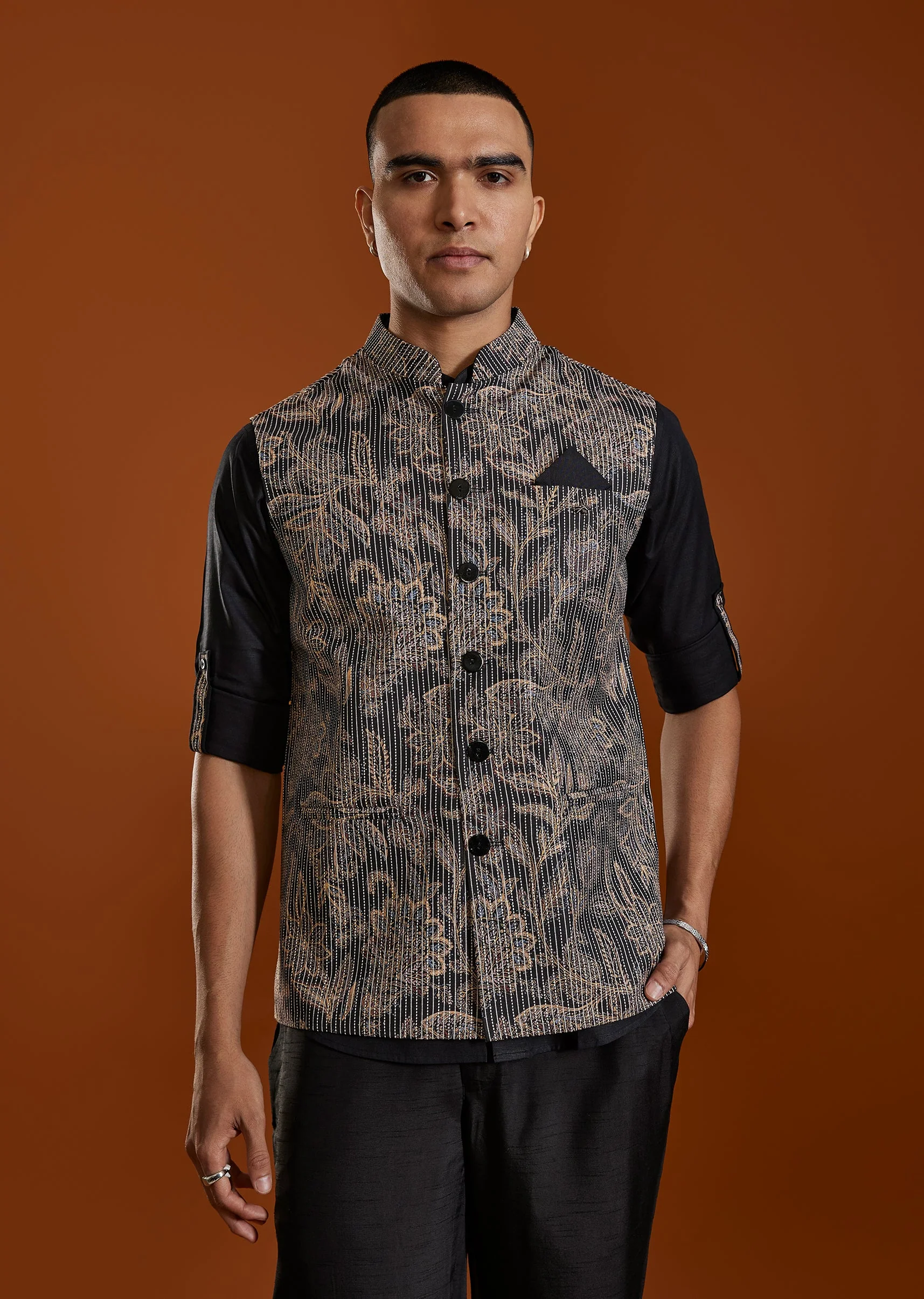 Black Kurta Jacket Set - Image 4