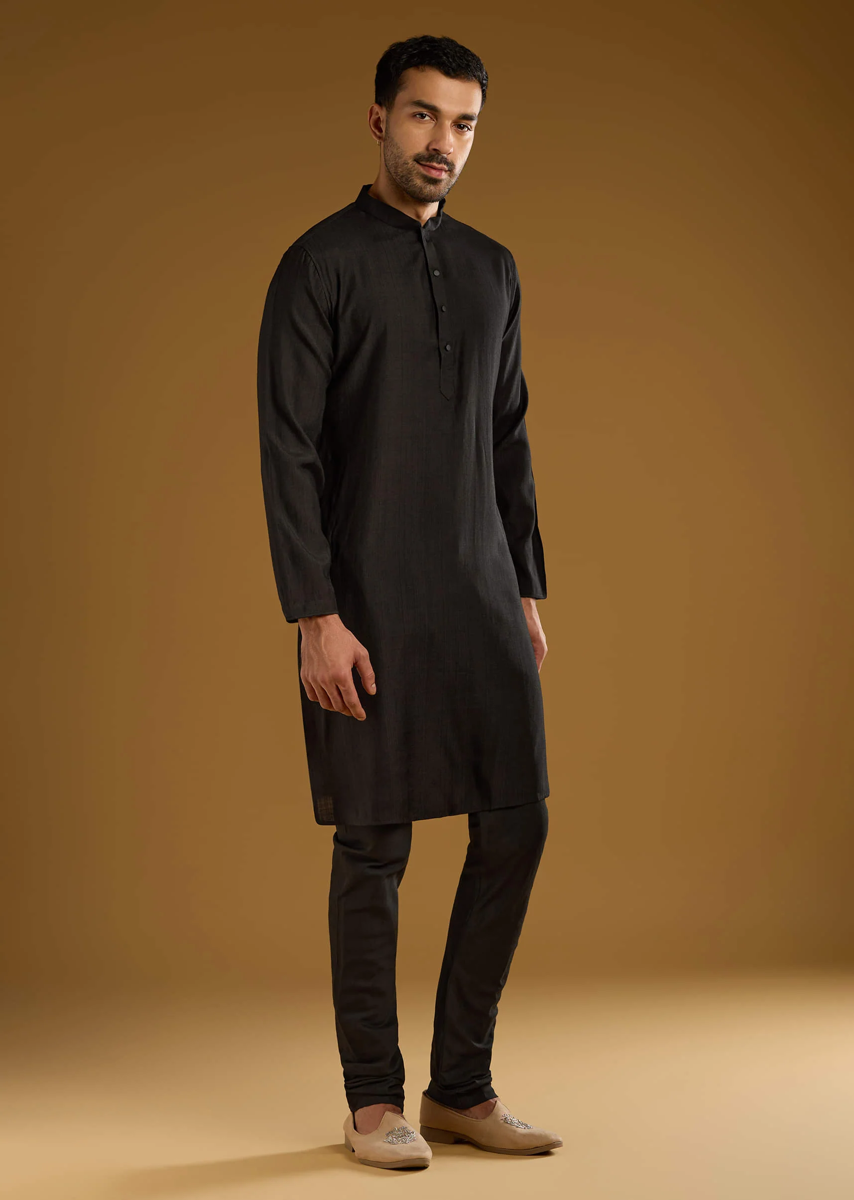 Black Kurta Jacket Set For Men With Thread Work - Image 6