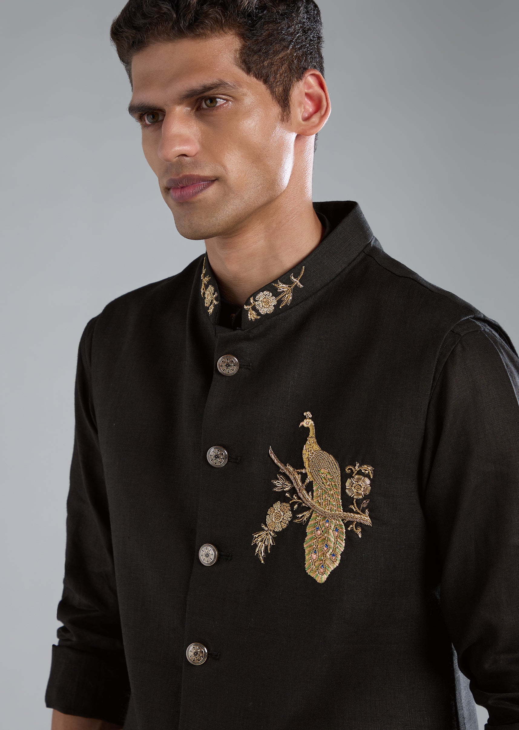 Black Kurta Jacket Set With Zardosi Hand Work - Image 2