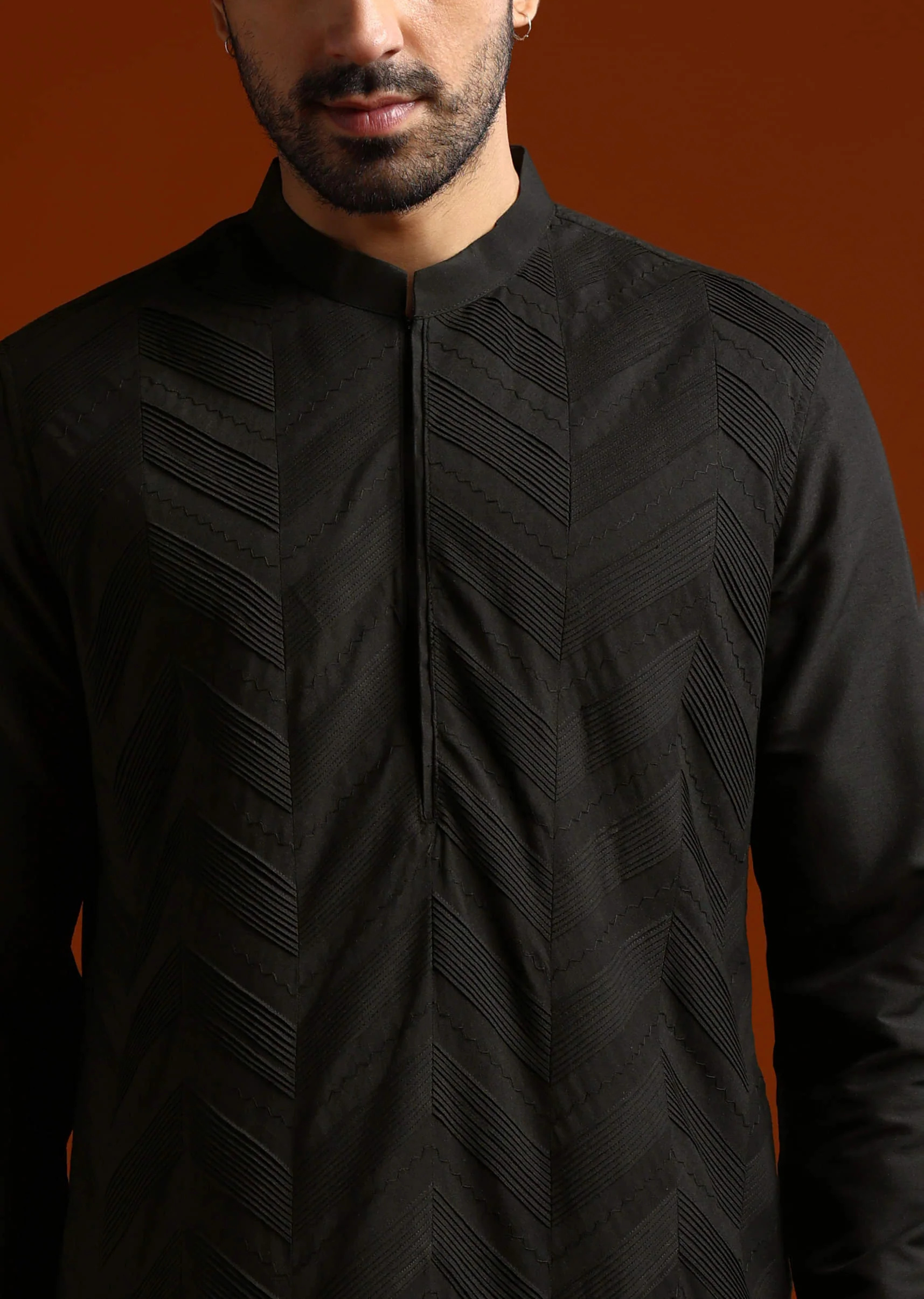Black Kurta Set For Men With Pintucks