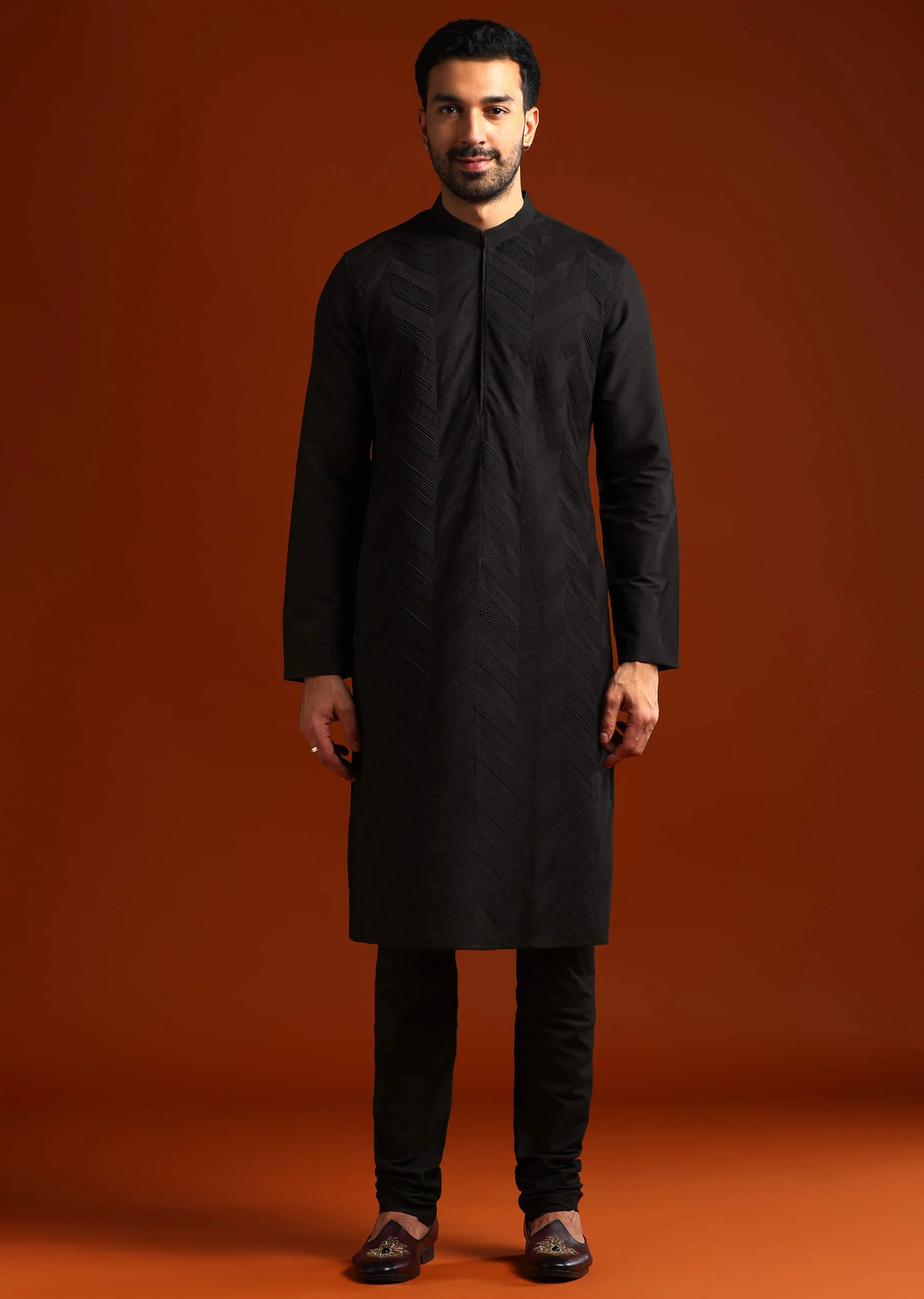 Black Kurta Set For Men With Pintucks - Image 2