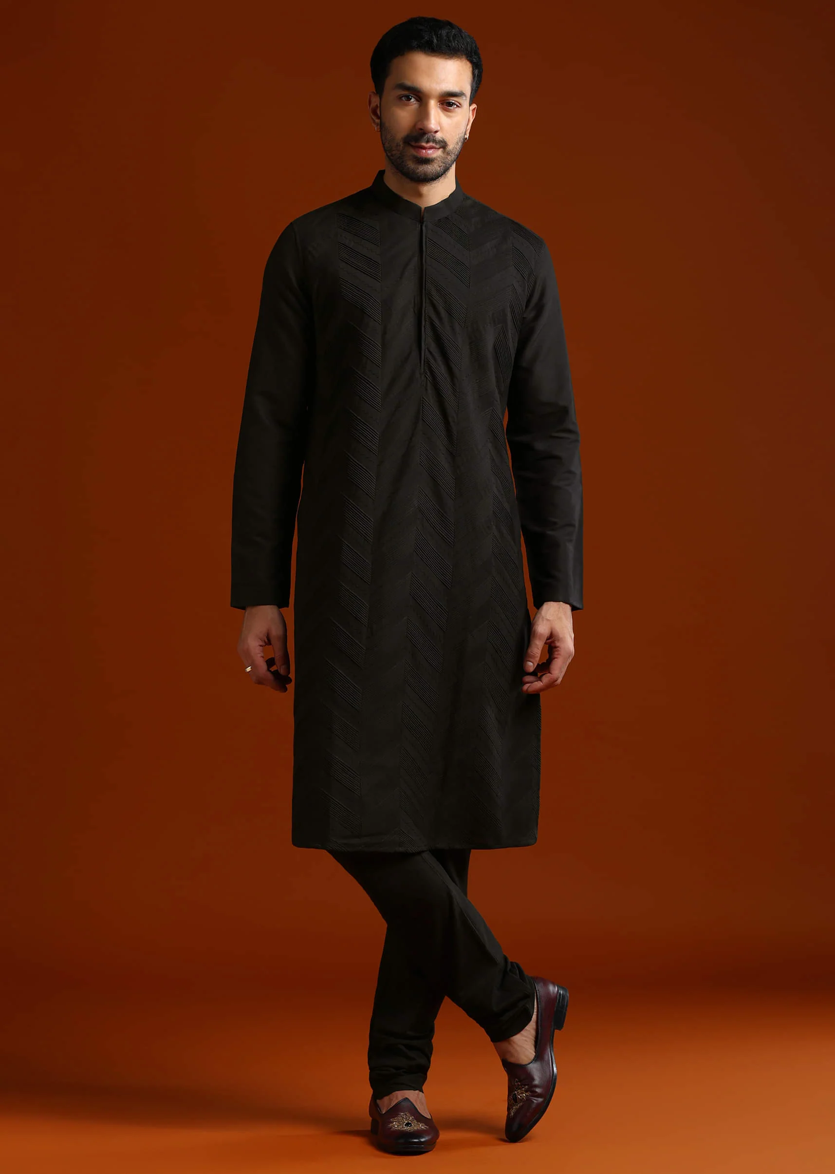 Black Kurta Set For Men With Pintucks - Image 4