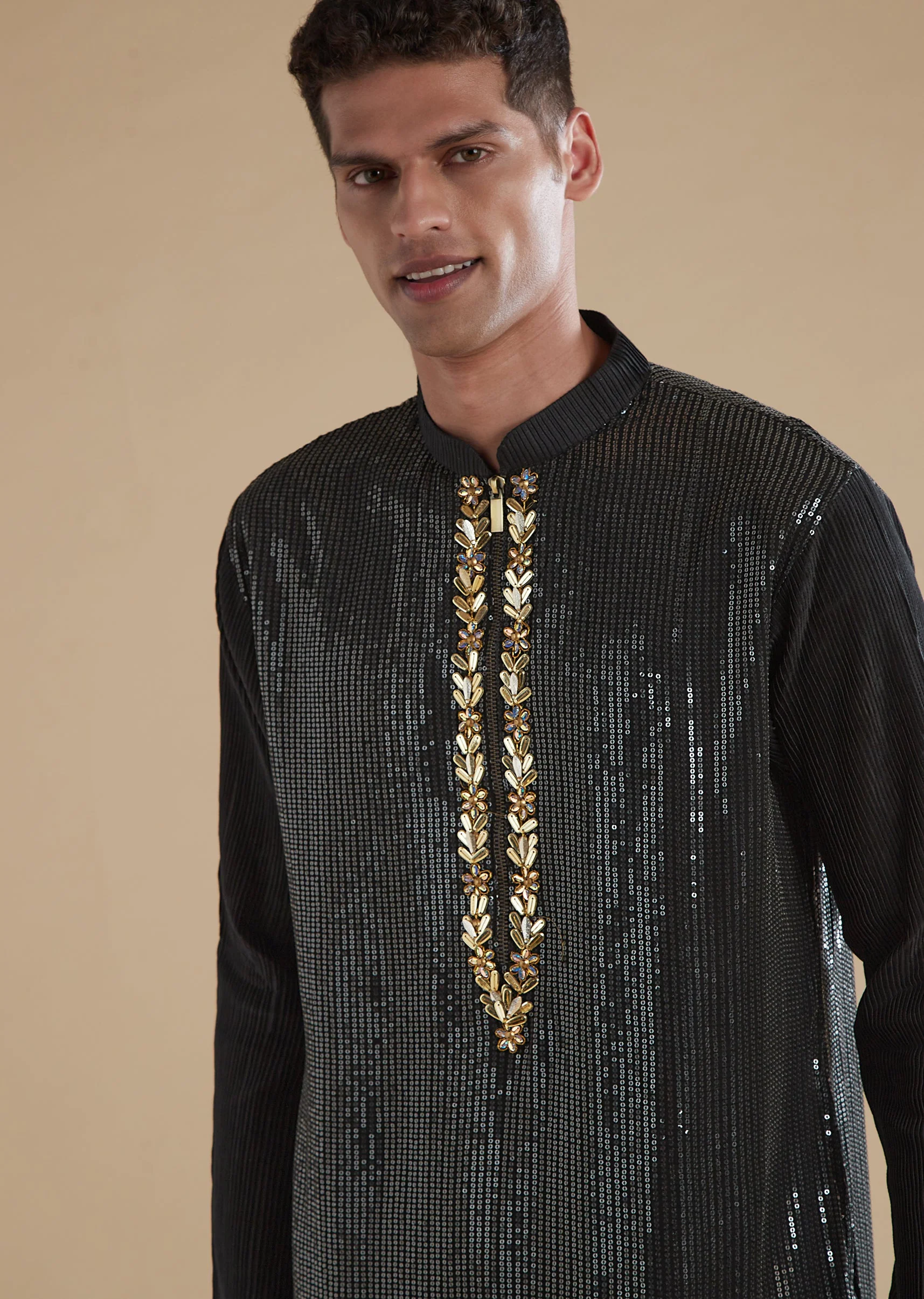 Black Kurta Set With Sequins Detail Work - Image 2