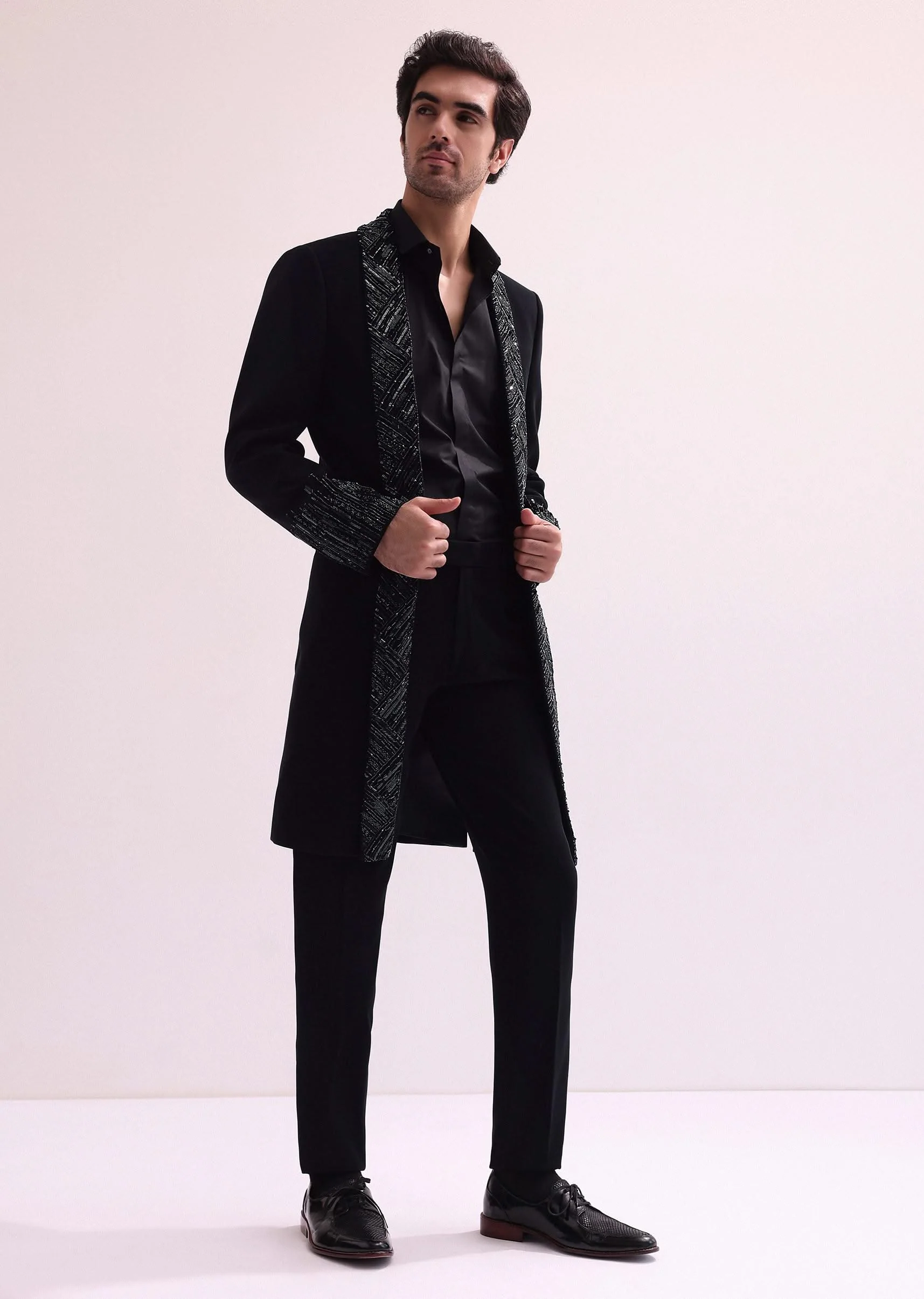 Black Lapel Tuxedo In Suiting With Shirt And Pants - Image 2