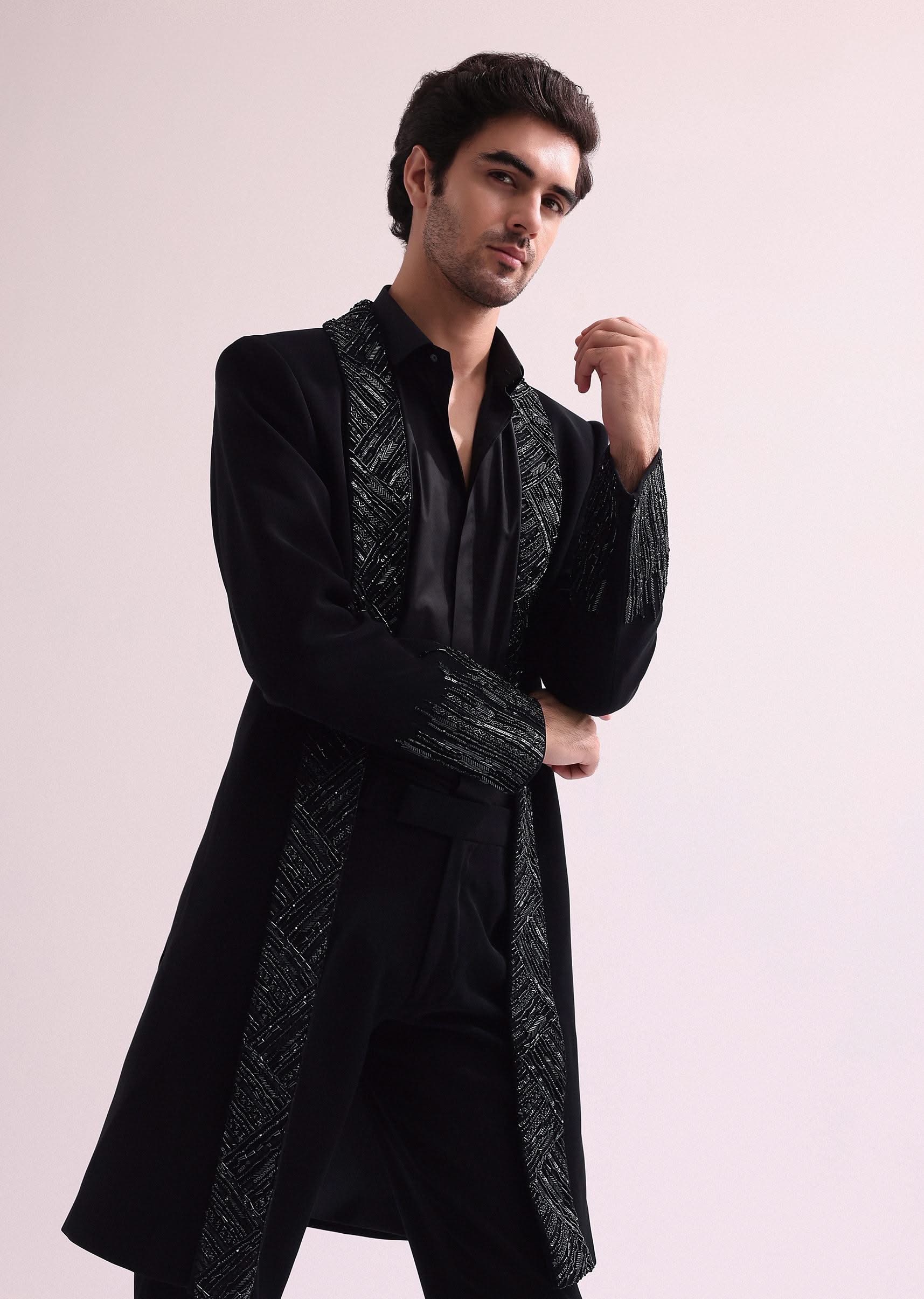 Black Lapel Tuxedo In Suiting With Shirt And Pants - Image 3