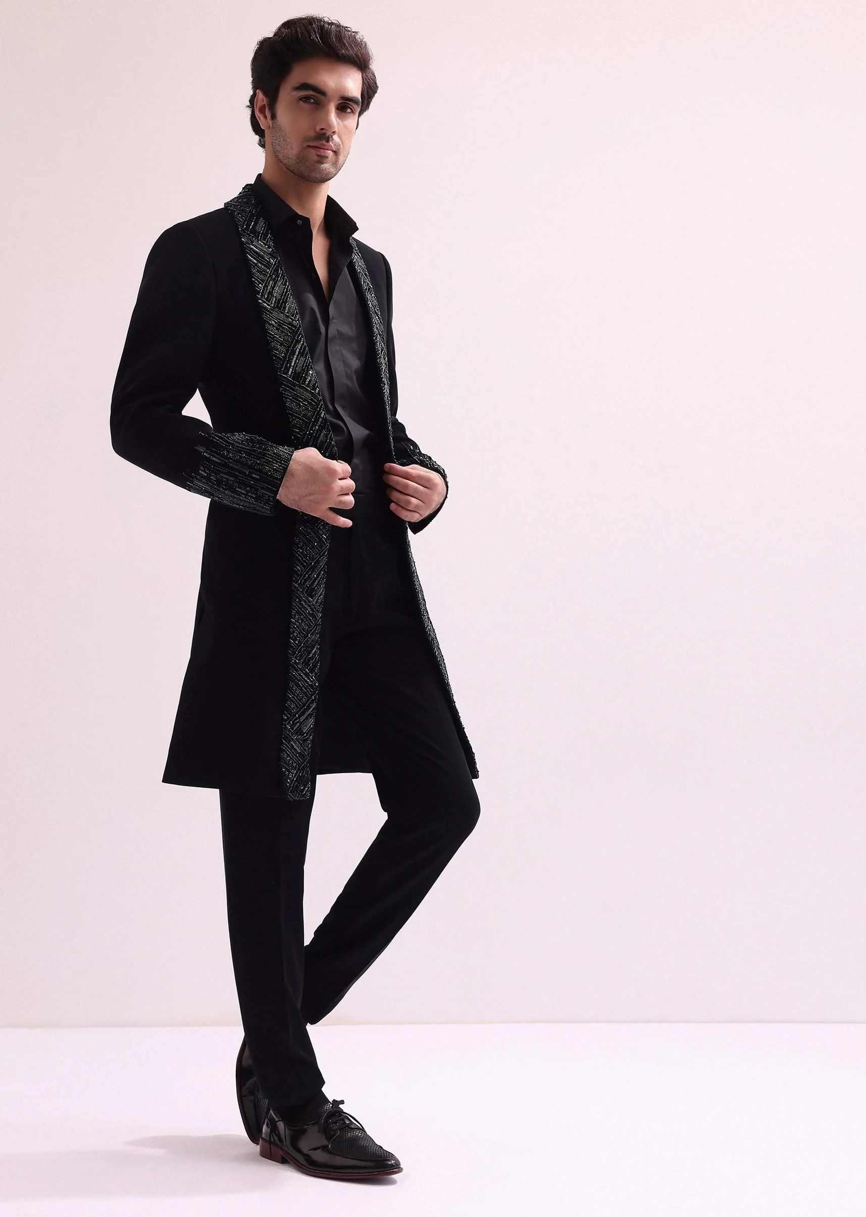 Black Lapel Tuxedo In Suiting With Shirt And Pants - Image 4