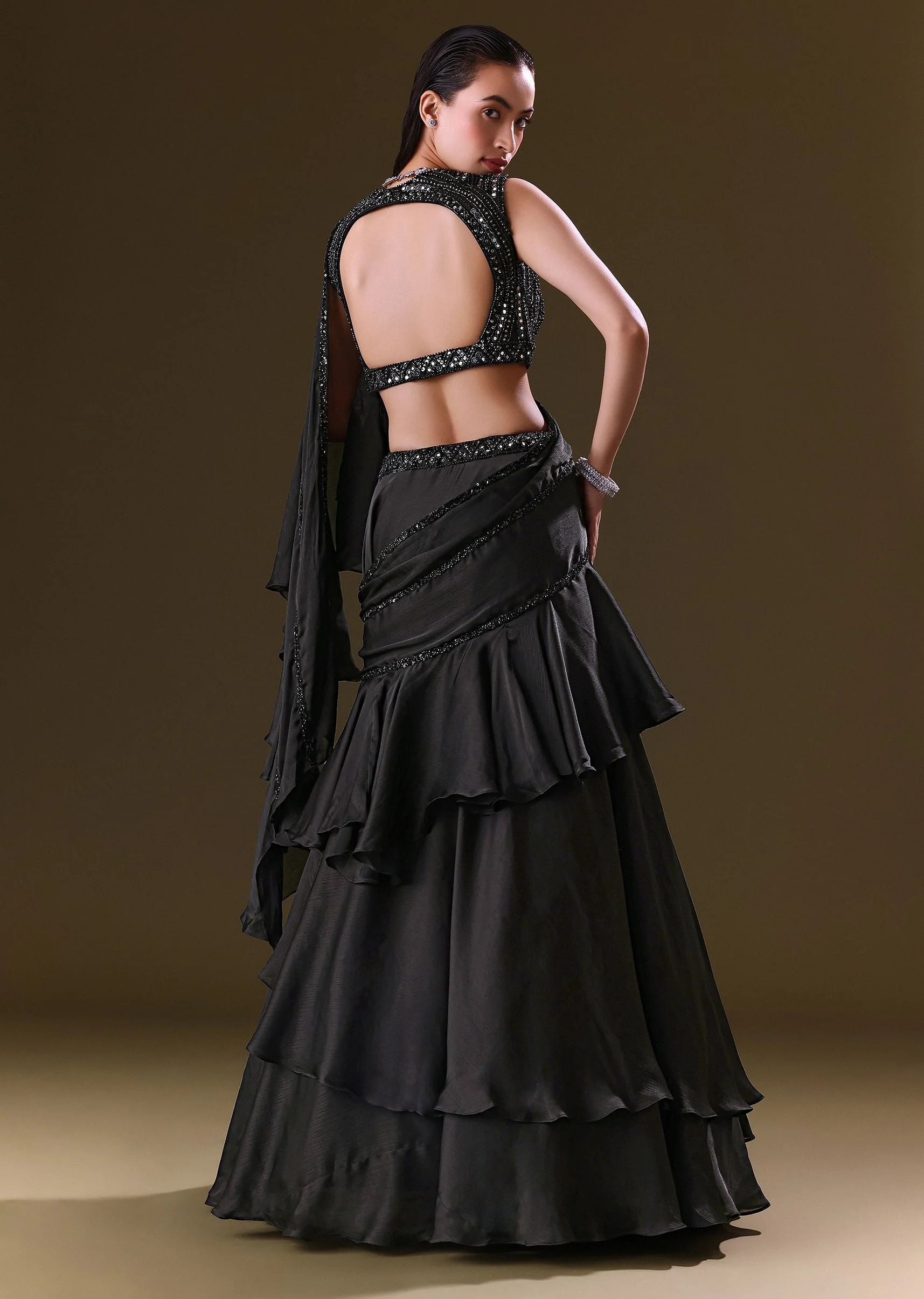 Black Lehenga Choli Set With Attached Dupatta - Image 3
