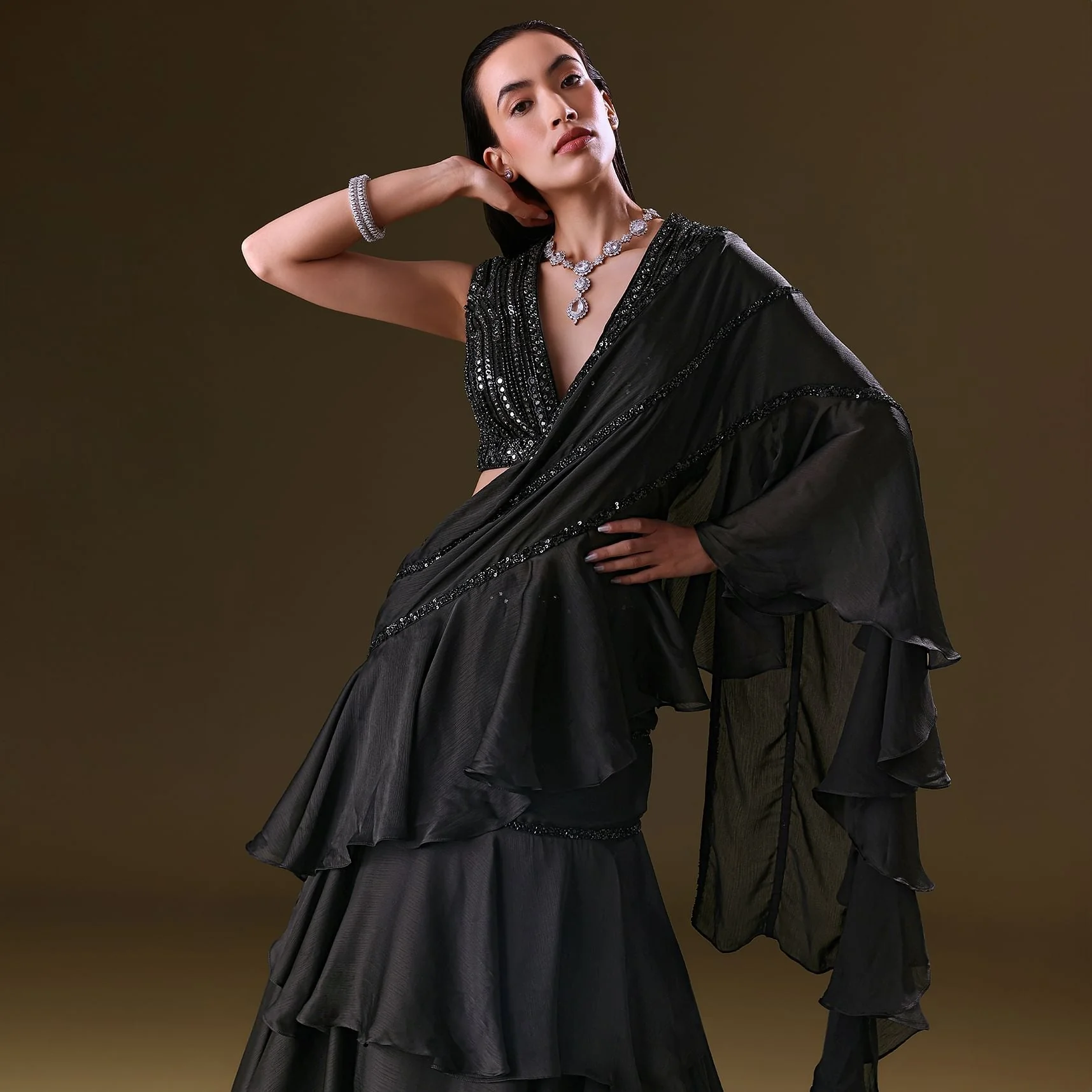 Black Lehenga Choli Set With Attached Dupatta - Image 6