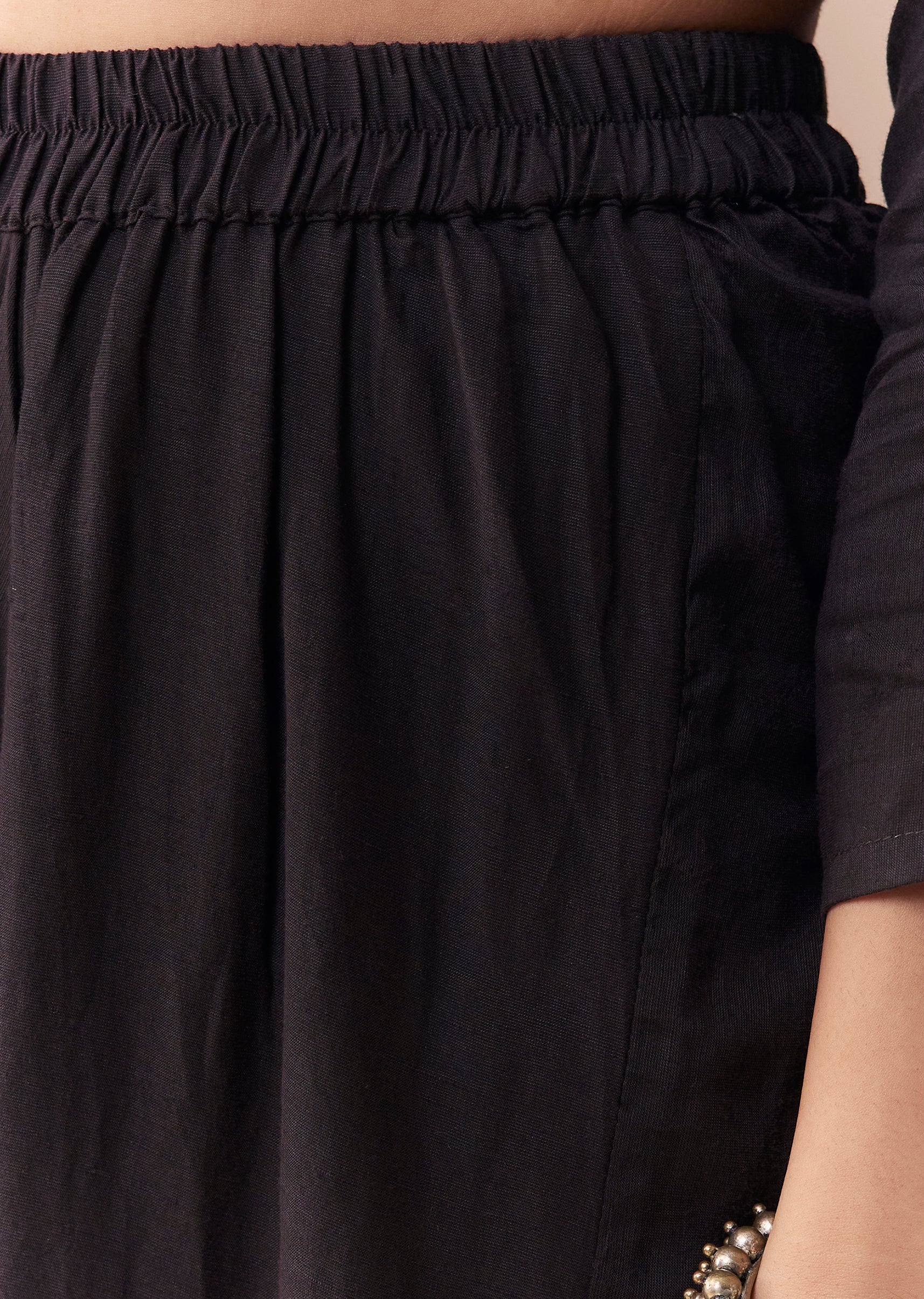 Black Linen Kurta Set with Ajrakh Dupatta - Image 6