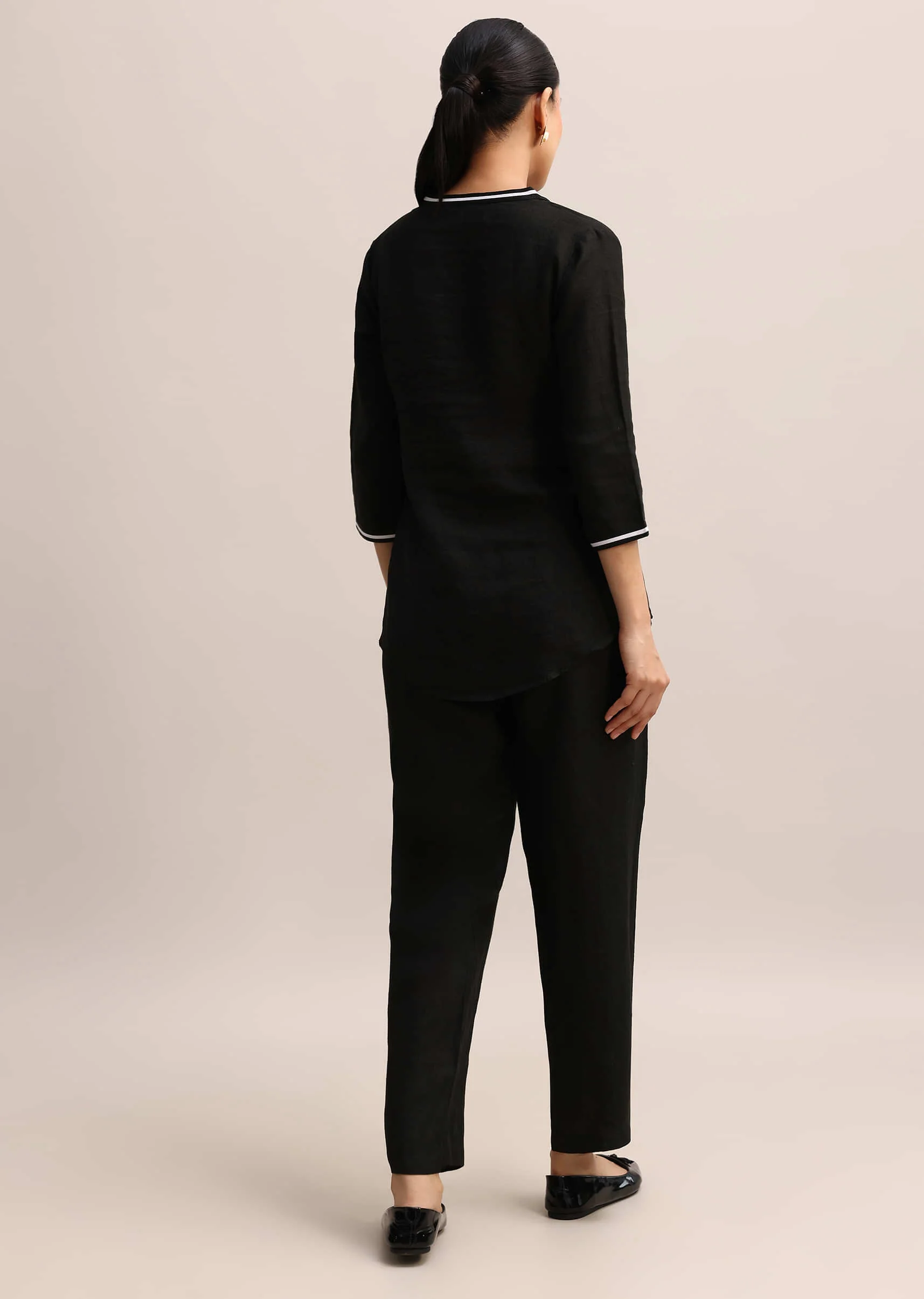 Black Linen Top And Pant With Patch Work - Image 5