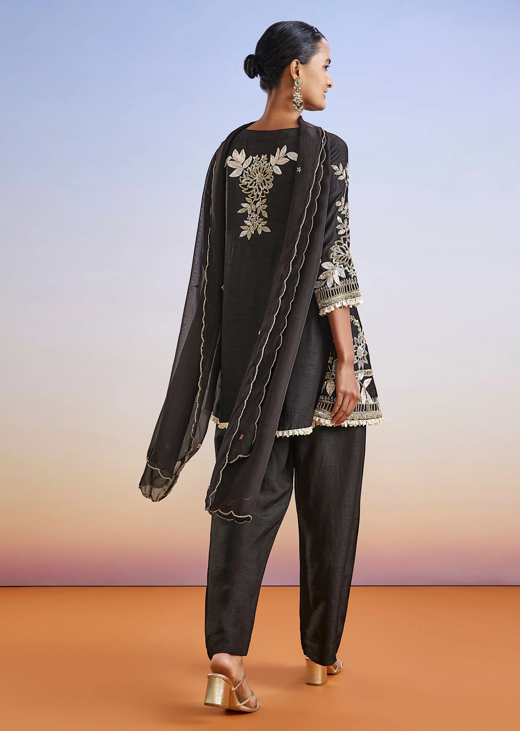 Black Luxe Duo – Palazzo Suit For Her And Jacket Kurta Set For Him - Image 6