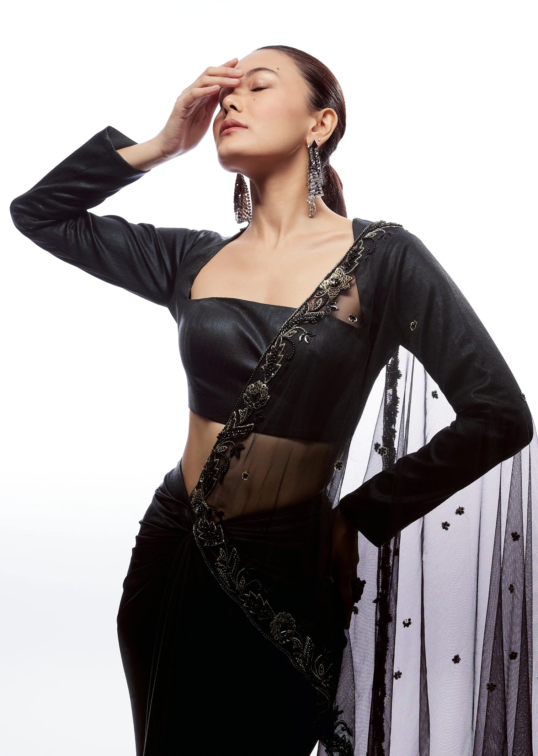 Black Lycra Square Neck Blouse Full Sleeves