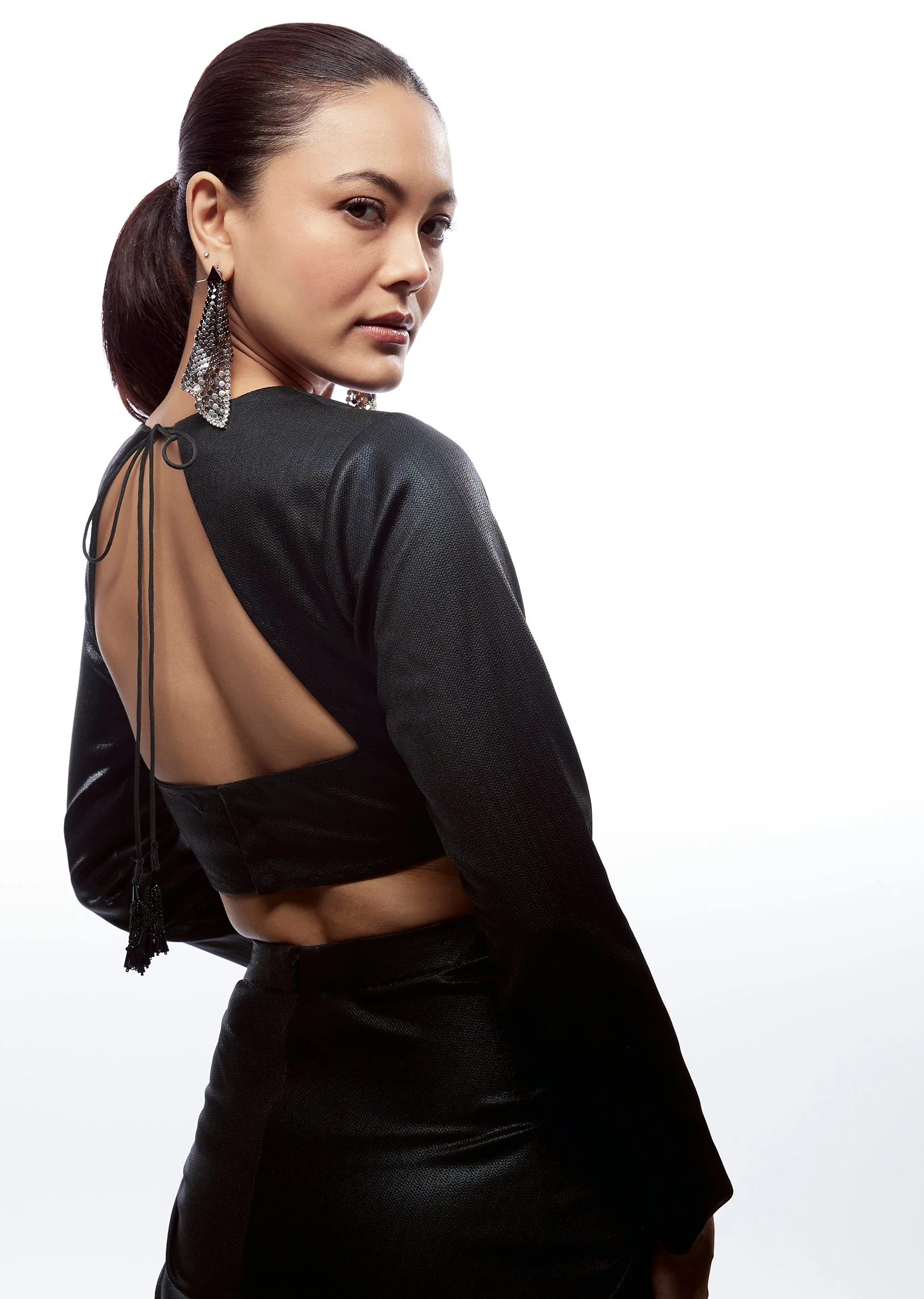 Black Lycra Square Neck Blouse Full Sleeves - Image 3