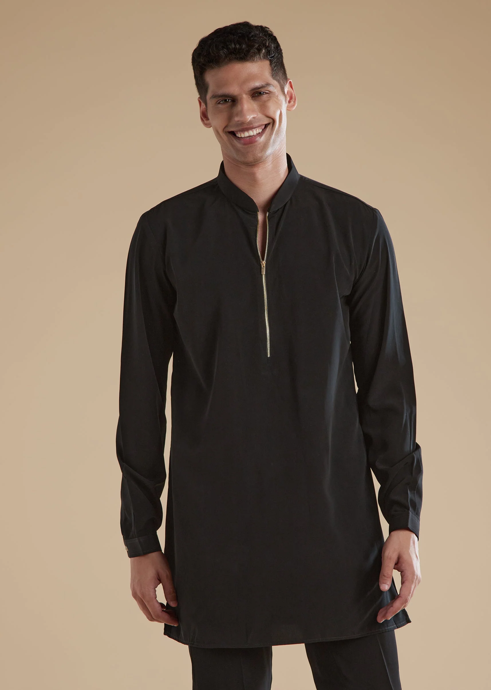 Black Mens Indowestern with Cut Dana Beads Sequins Detail Work - Image 5