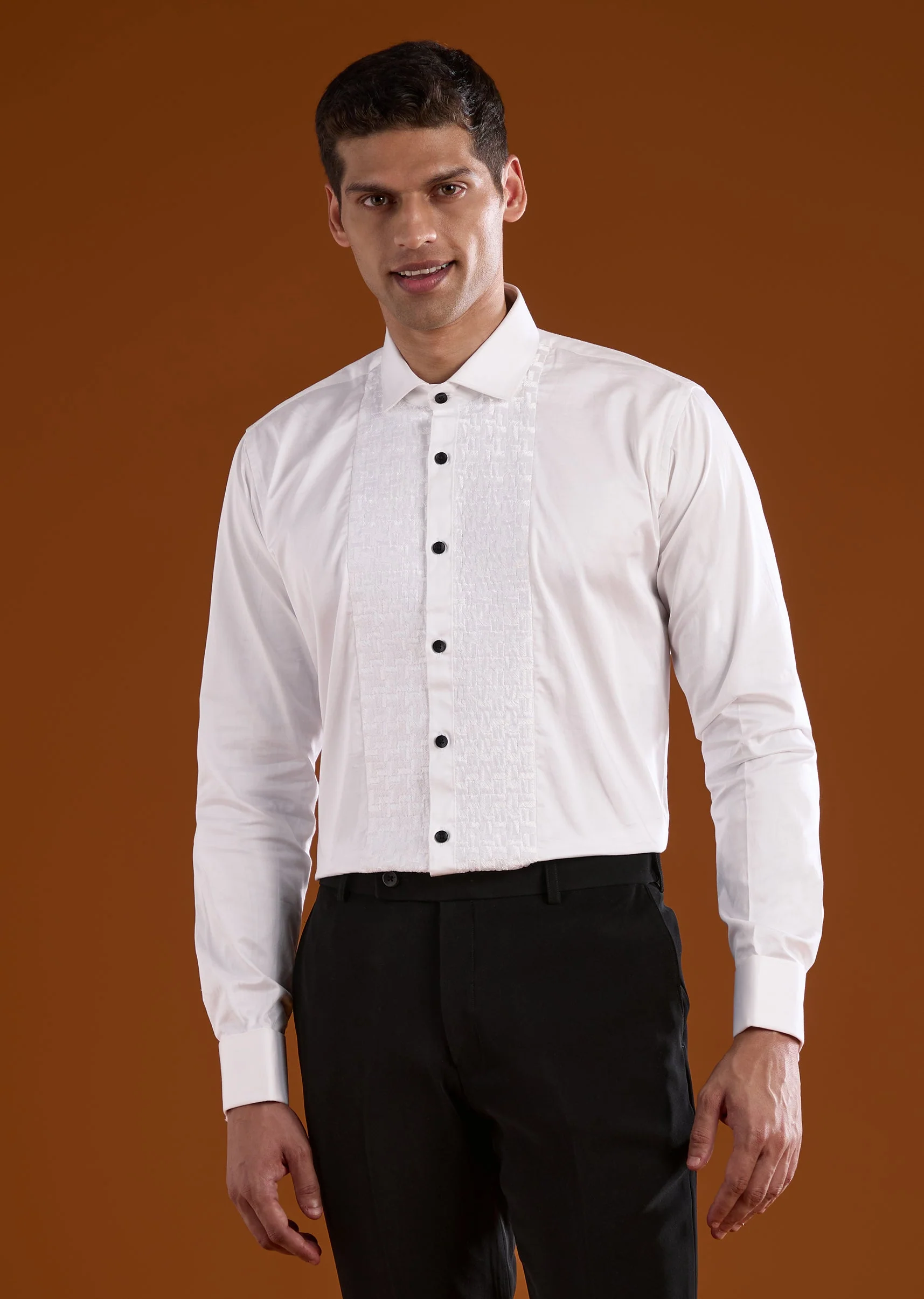 Black Mens Tuxedo With Dori Work And Leather Accents - Image 7