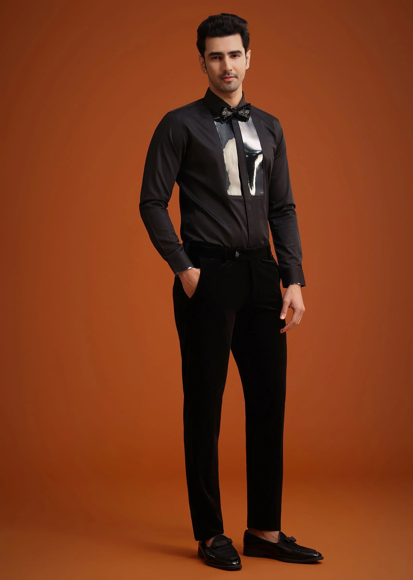 Black Micro Velvet Cutdana Embellished Tuxedo Set - Image 7