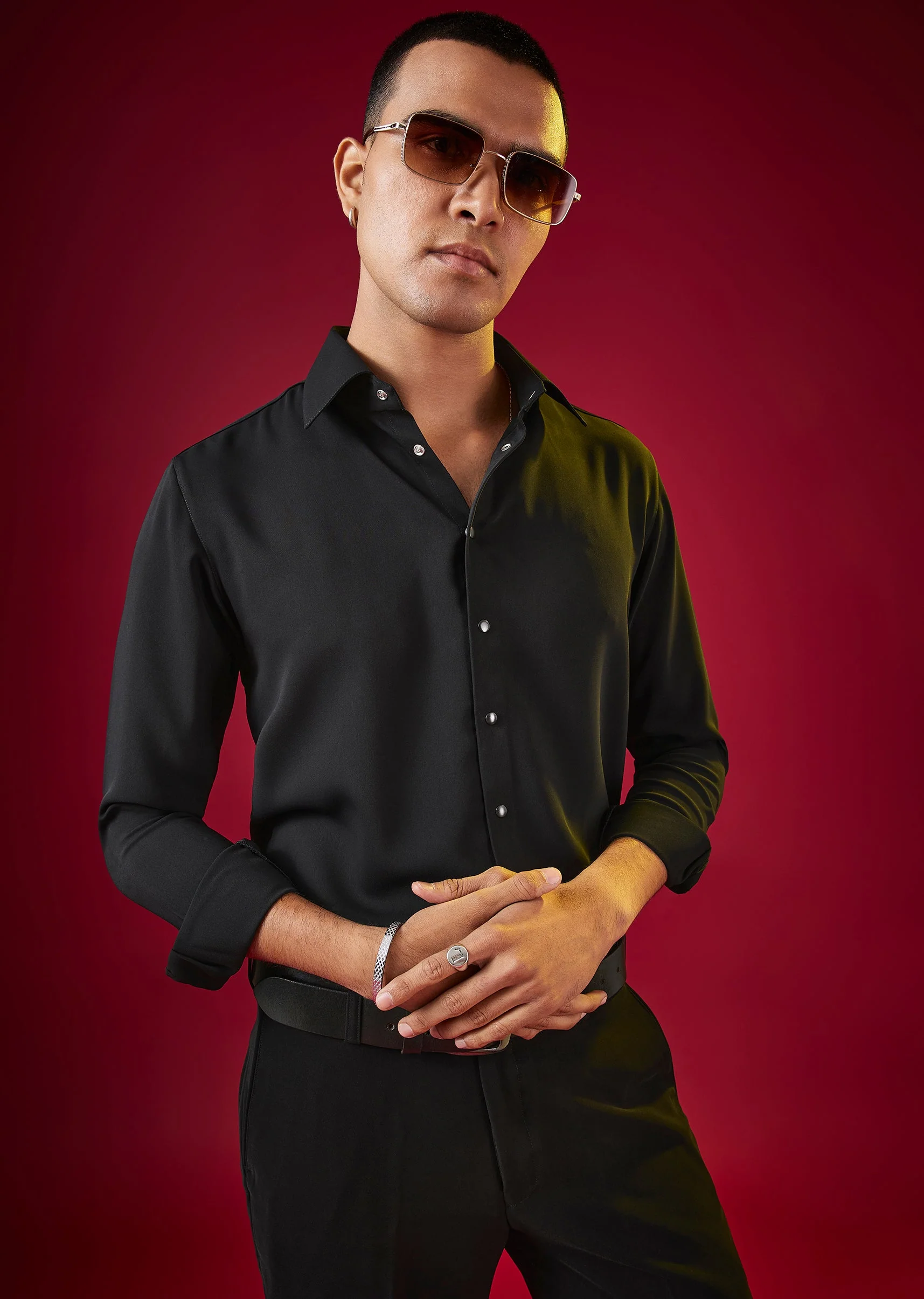 Black Minimal Occasion Shirt for Men - Image 3