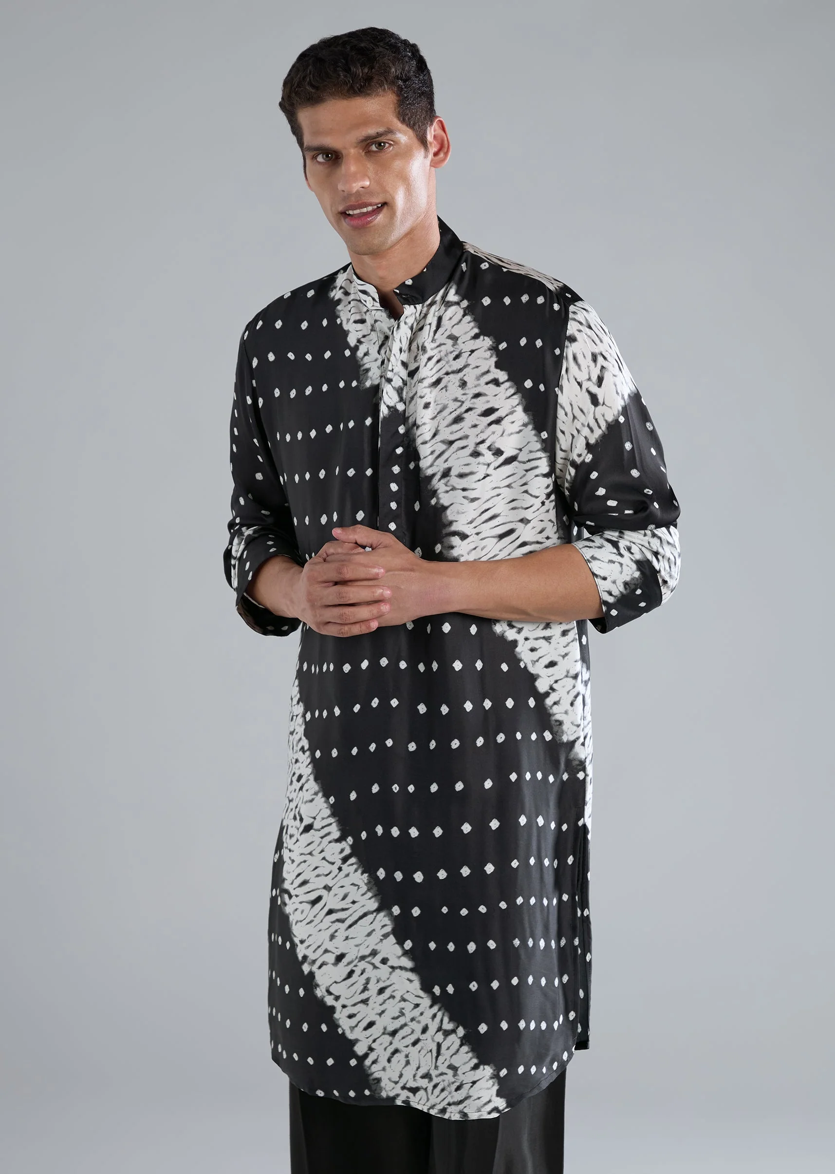 Black Modal Kurta Set With Bandhani And Shibori Prints - Image 4